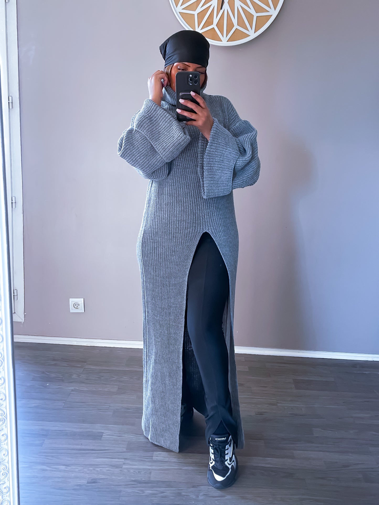 Robe pull maille gris
