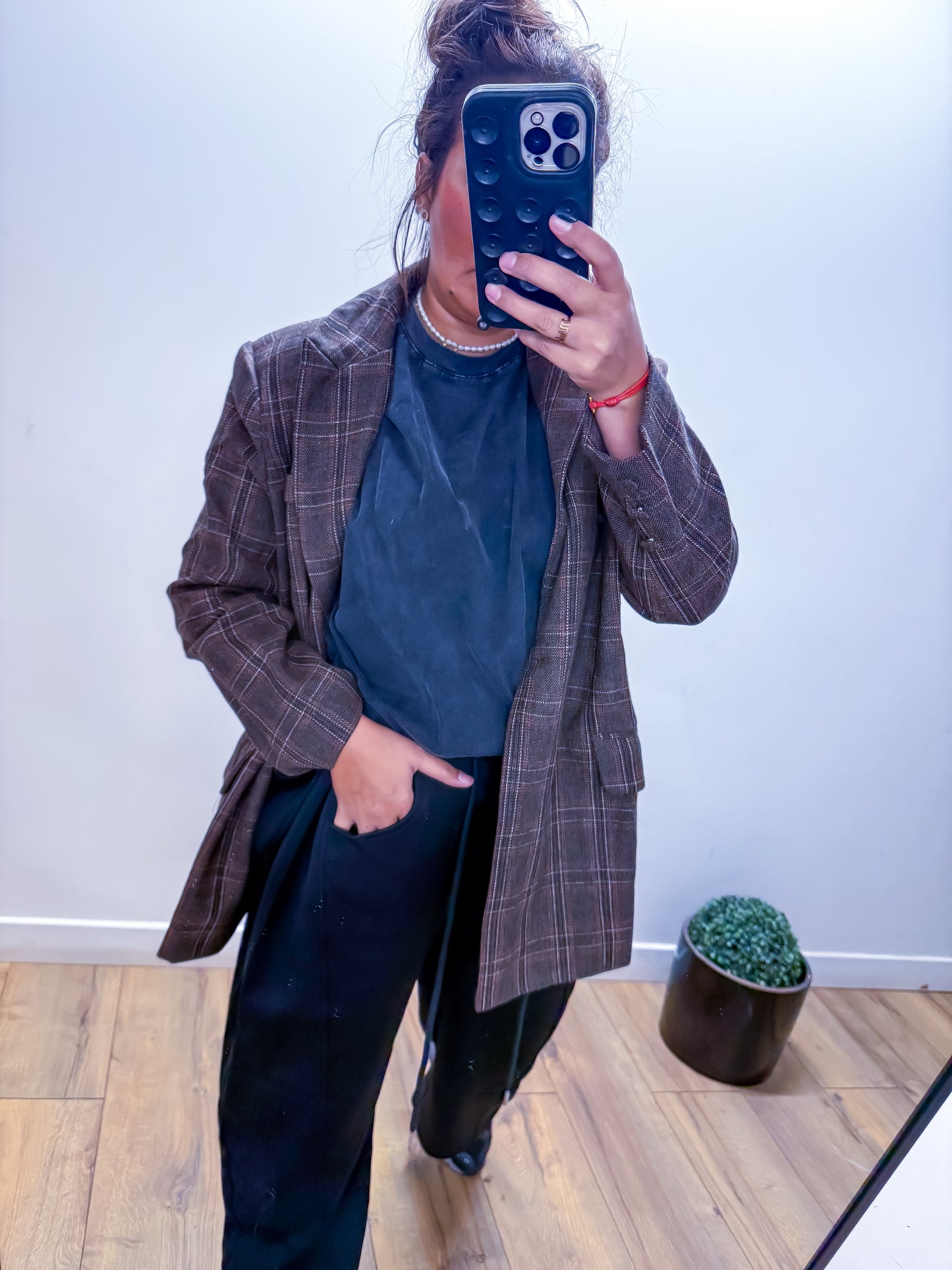 Veste Blazer Carreaux Marron Oversize