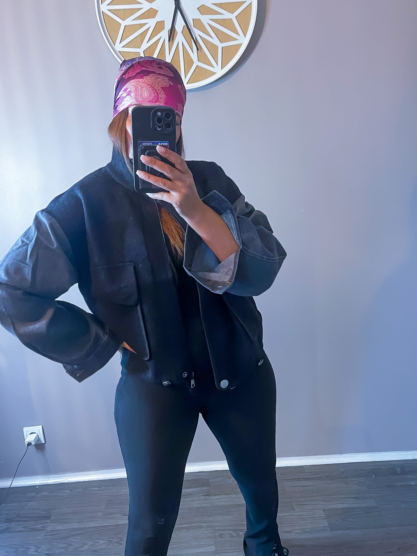 Veste cachemire noir manche jean