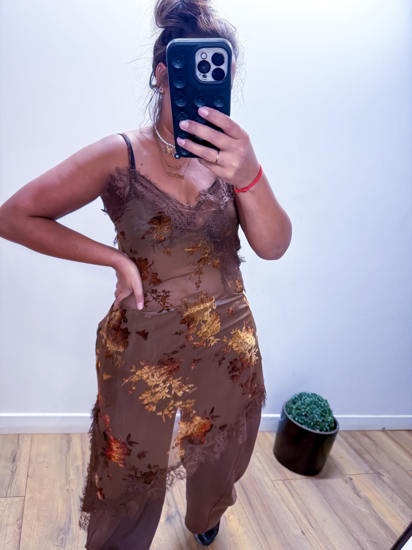 Robe Nuisette Dentelle FLORAL brown