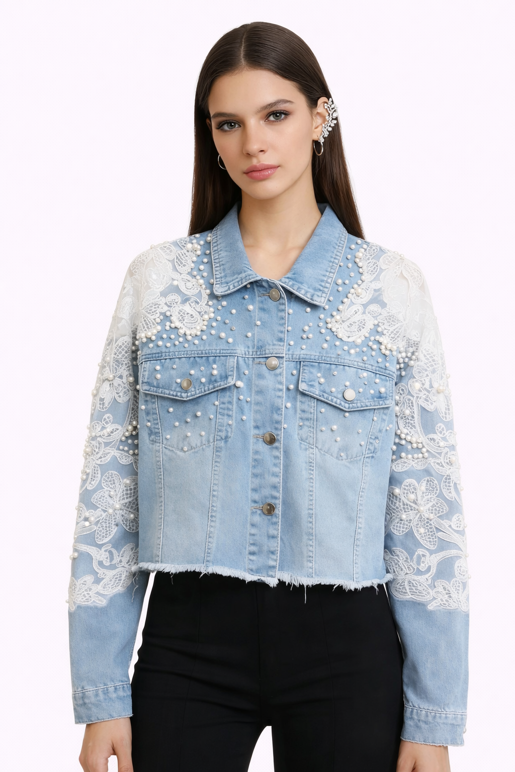 CELESTE — Veste Denim Dentelle & Perles