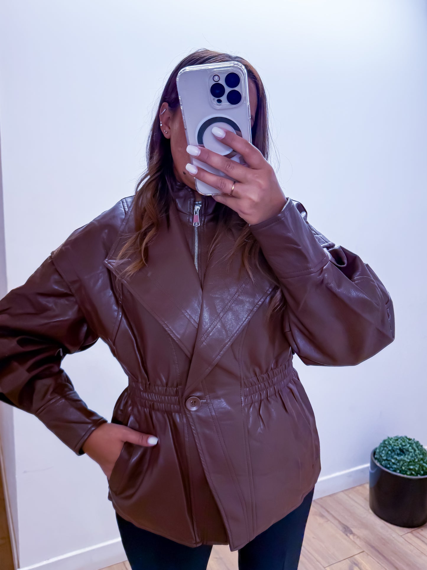 Veste en simili cuir marron exclusivité Mûzâ