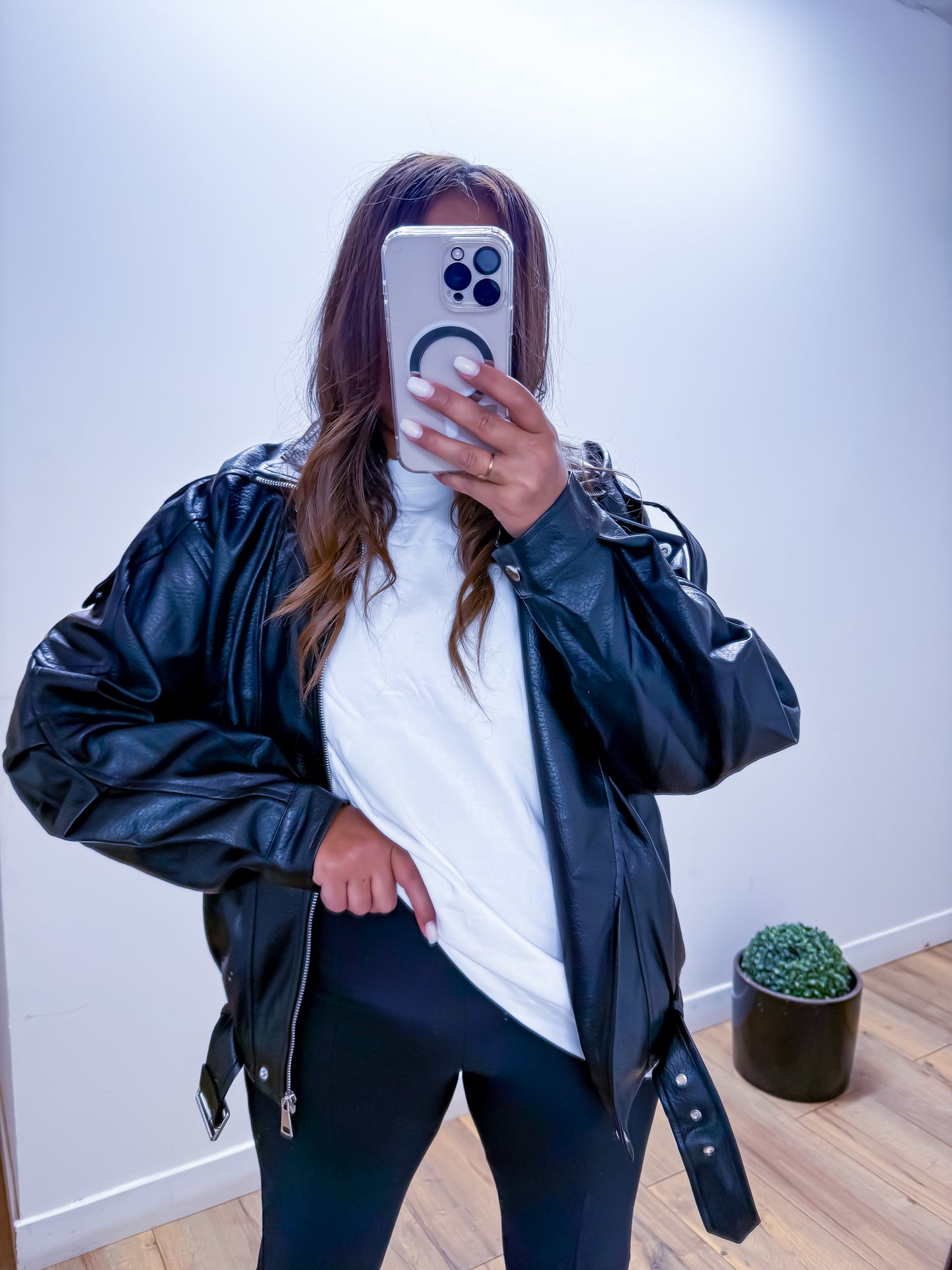 Veste motard bombée simili cuir noir exclusivité Mûzâ