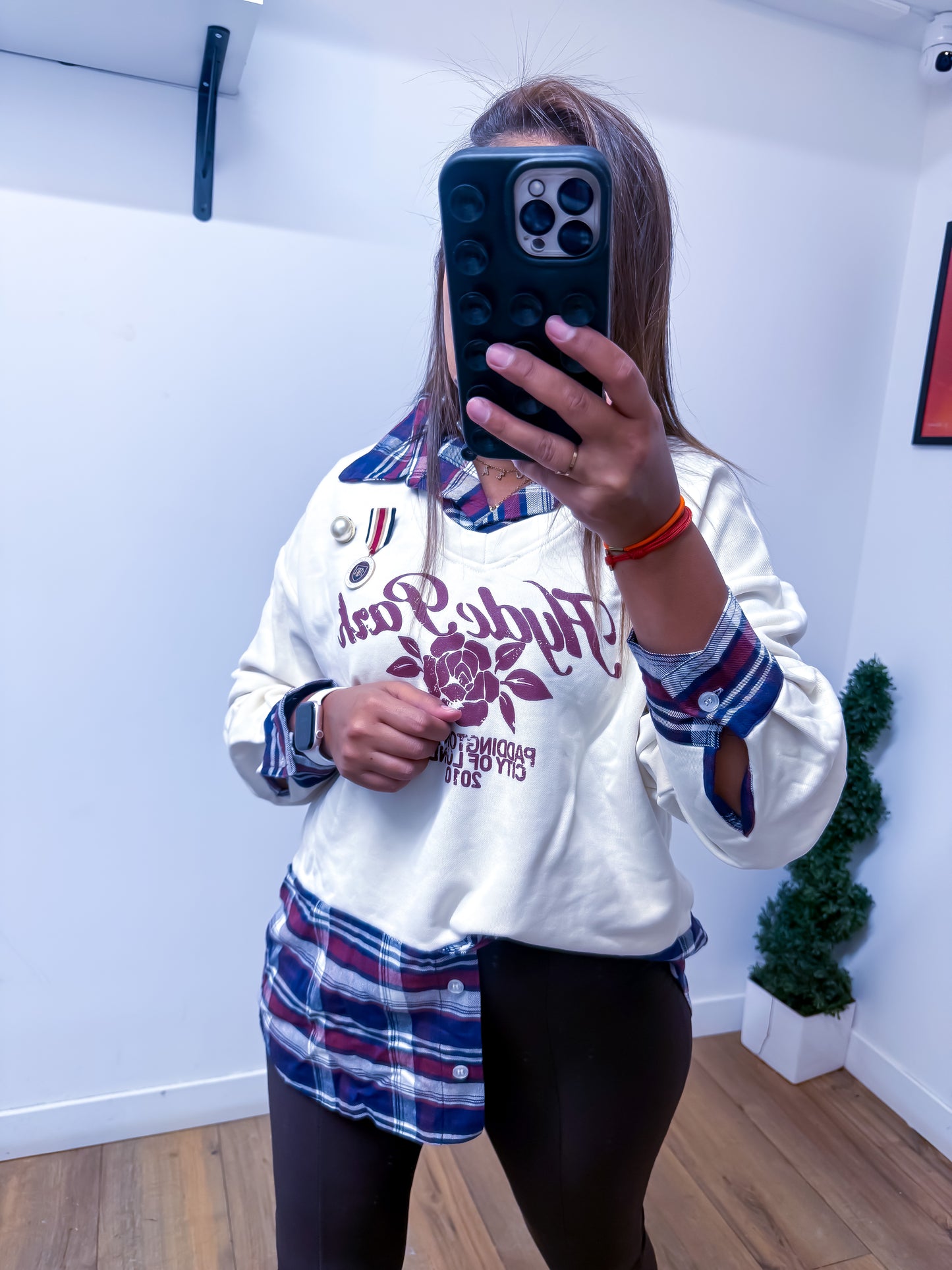 Pull Blanc Chemise Carreaux Intégrée