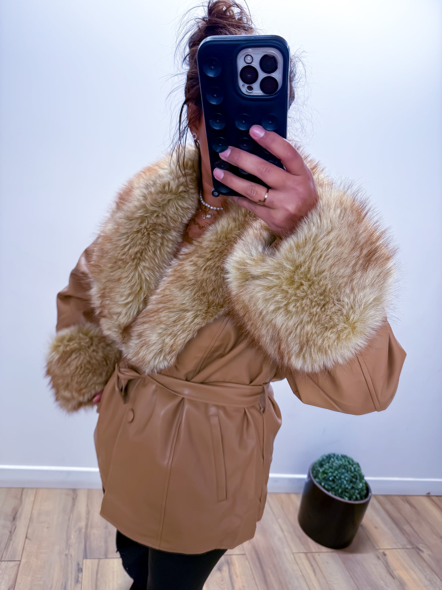 Veste Simili Cuir Col Fourrure -