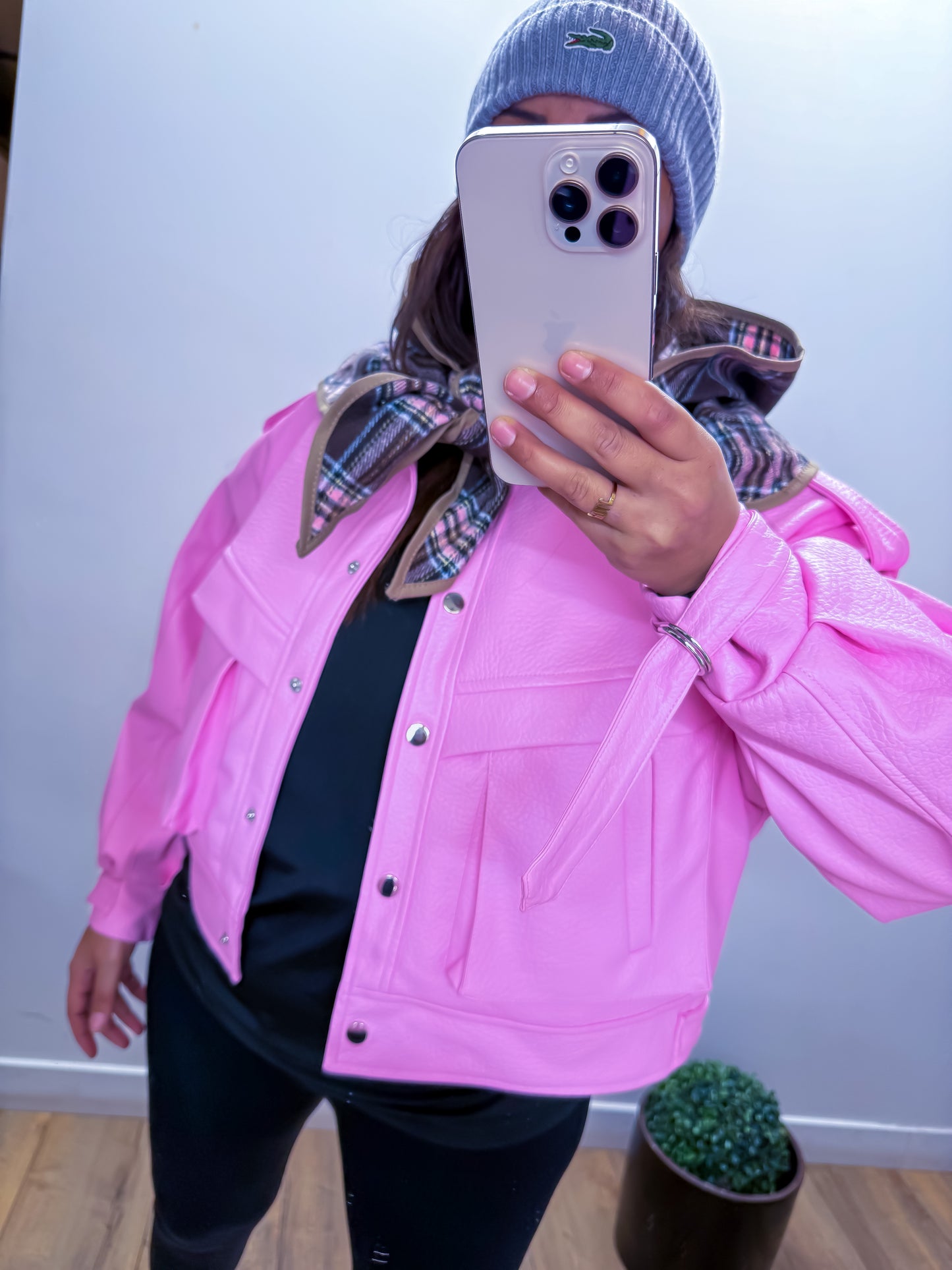 CANDY Veste Simili Cuir Rose