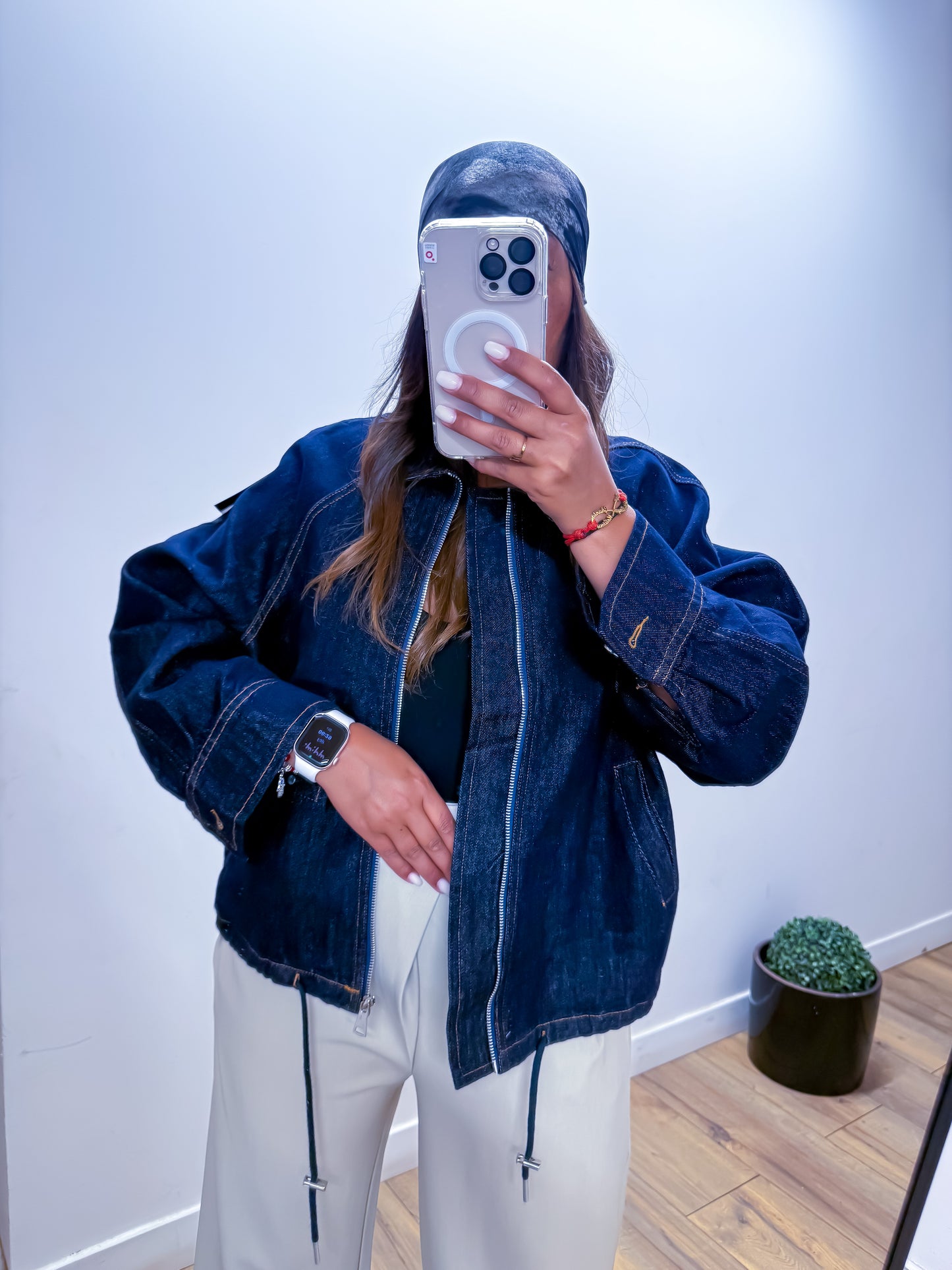 Veste en jean ballon DALAZ surpiqûre marron - EXCLUSIVITÉ Mûzâ paris