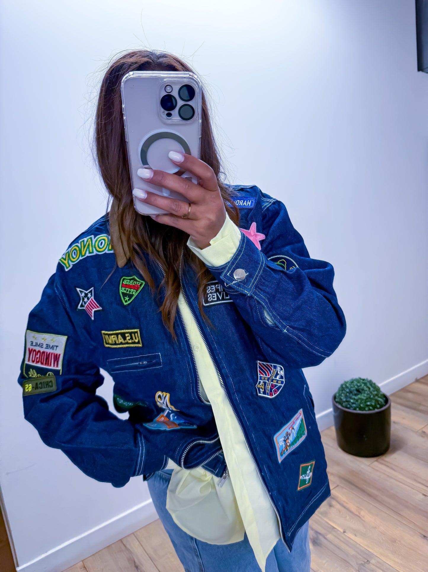 Veste Jean Brut Col Daim Patchwork - Exclusivité Mûzâ