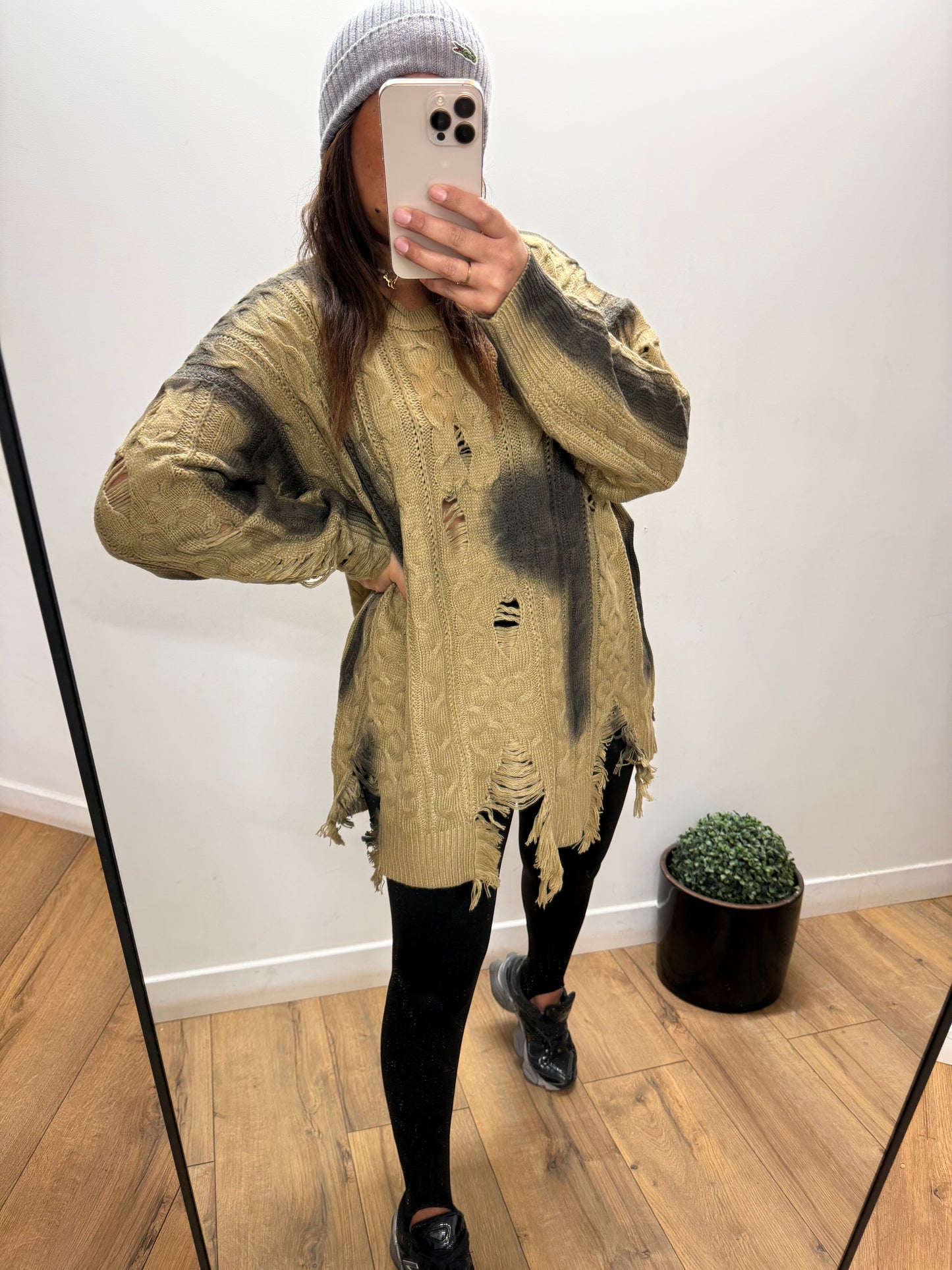 Pull Vestige - Taupe Oversize Effiloché
