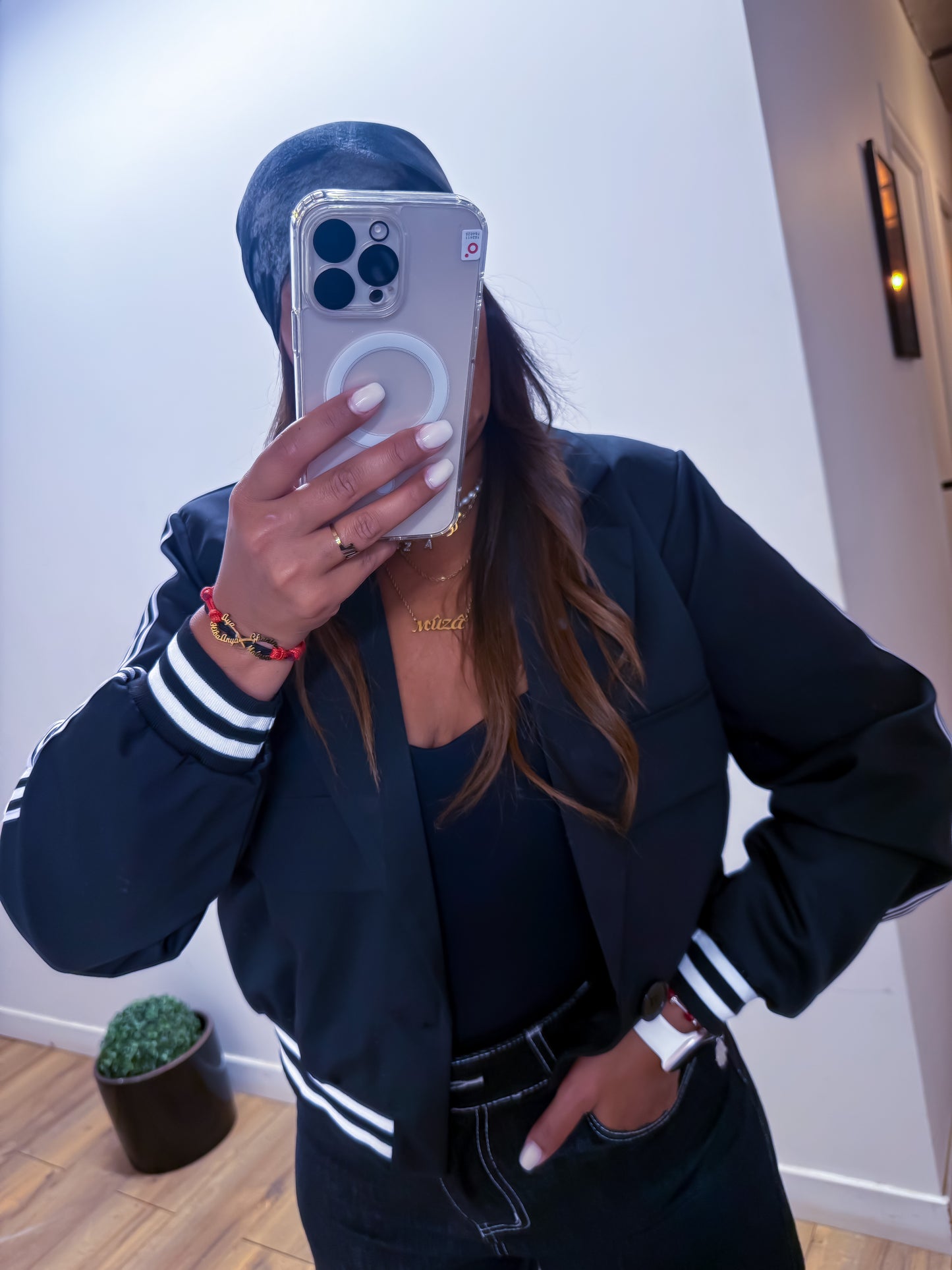 Blazer bombers Noir bande blanche structuré - Mûzâ paris