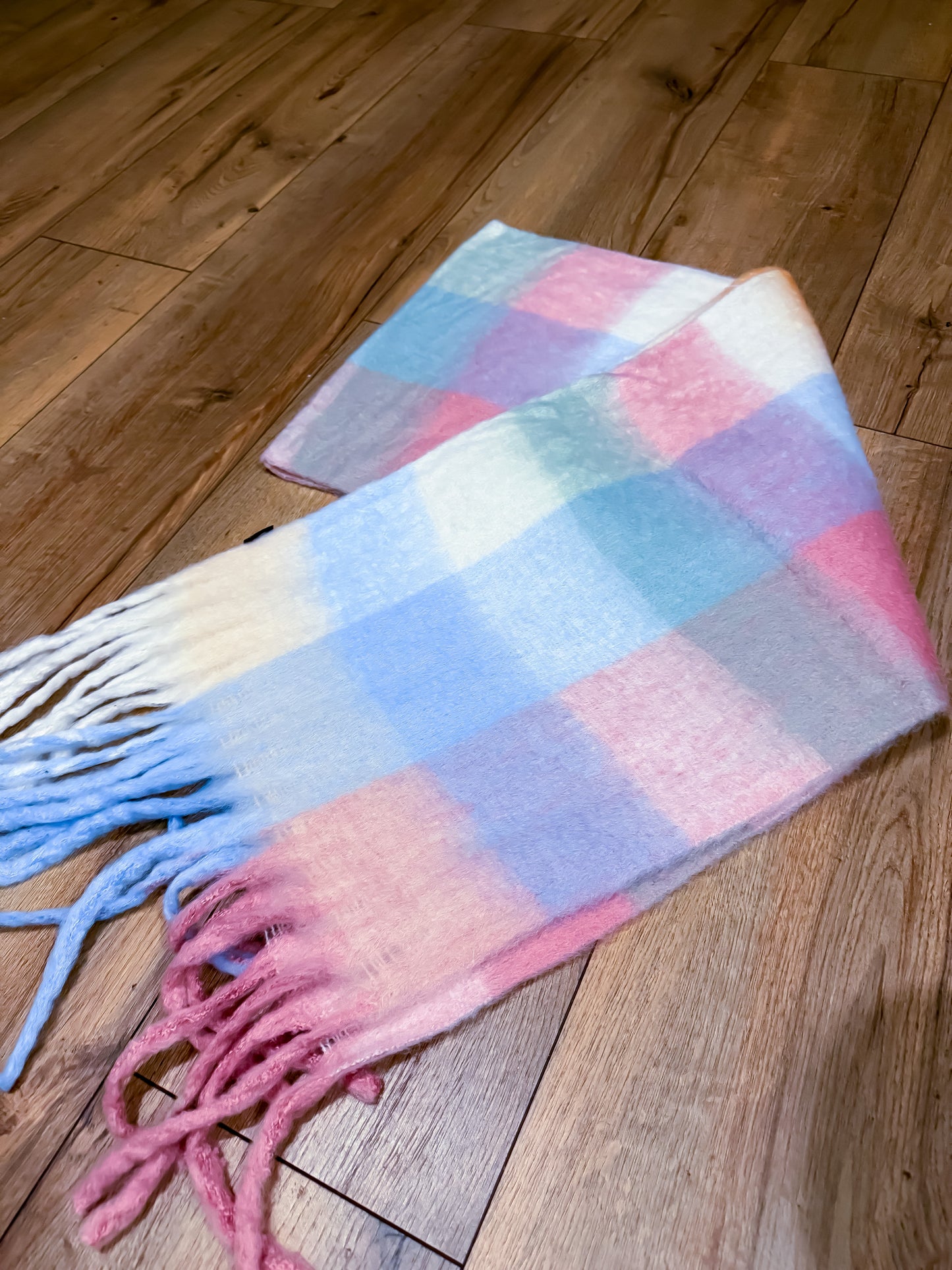 Écharpe à Carreaux Pastel - Rose Bleu Blanc