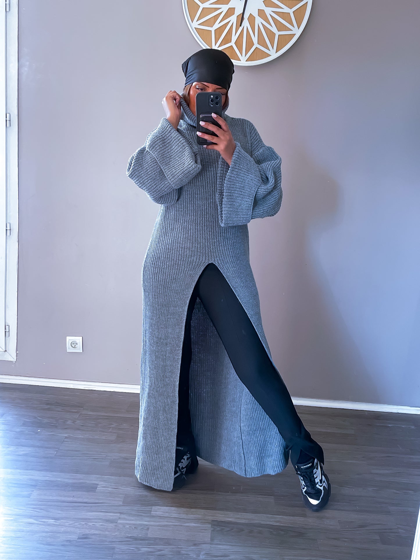 Robe pull maille gris