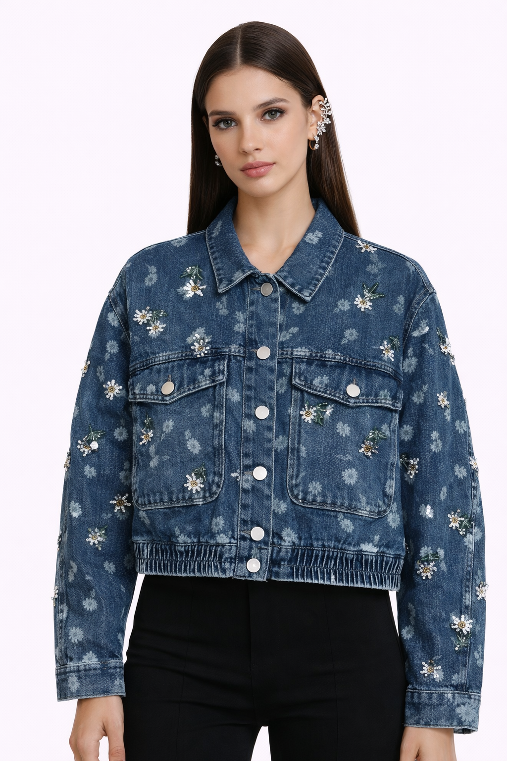 FLORA — Veste Denim Fleurs Brodées