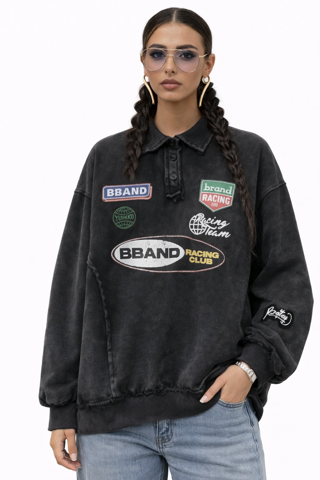 Sweat Oversize Noir Racing Badges