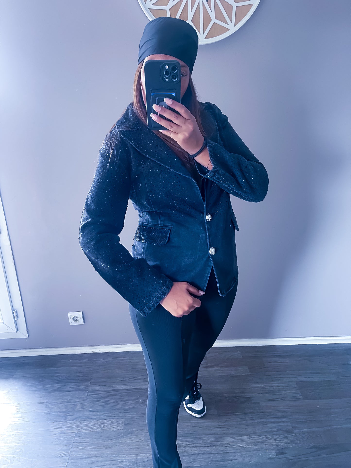 Blazer jean strass noir