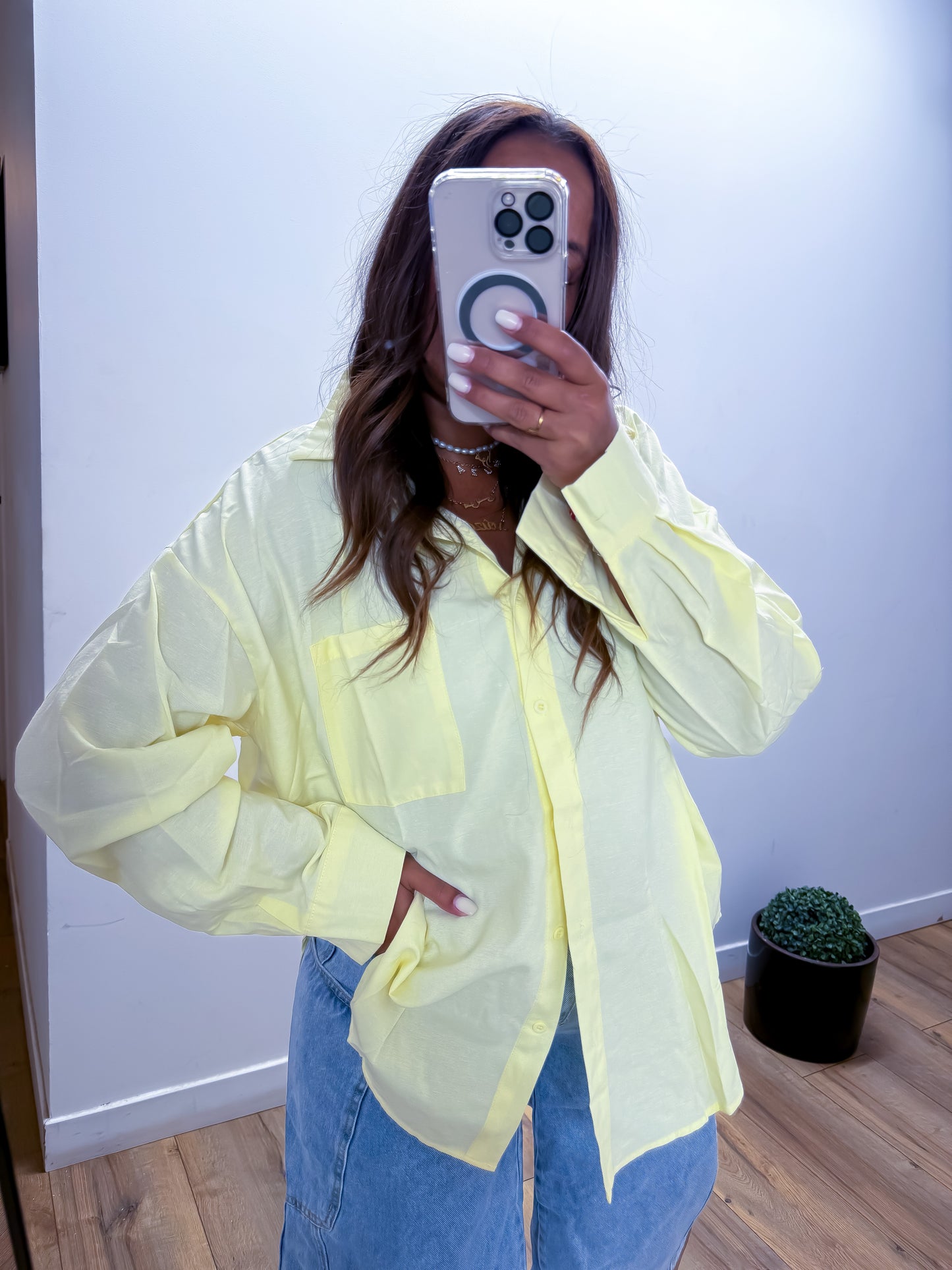 Chemise oversize jaune 100% coton taille unique 34-44 exclusivité Mûzâ