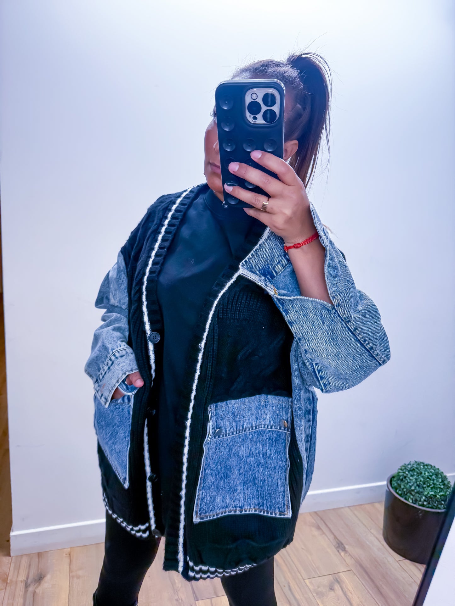 Veste gilet grosse maille jean black