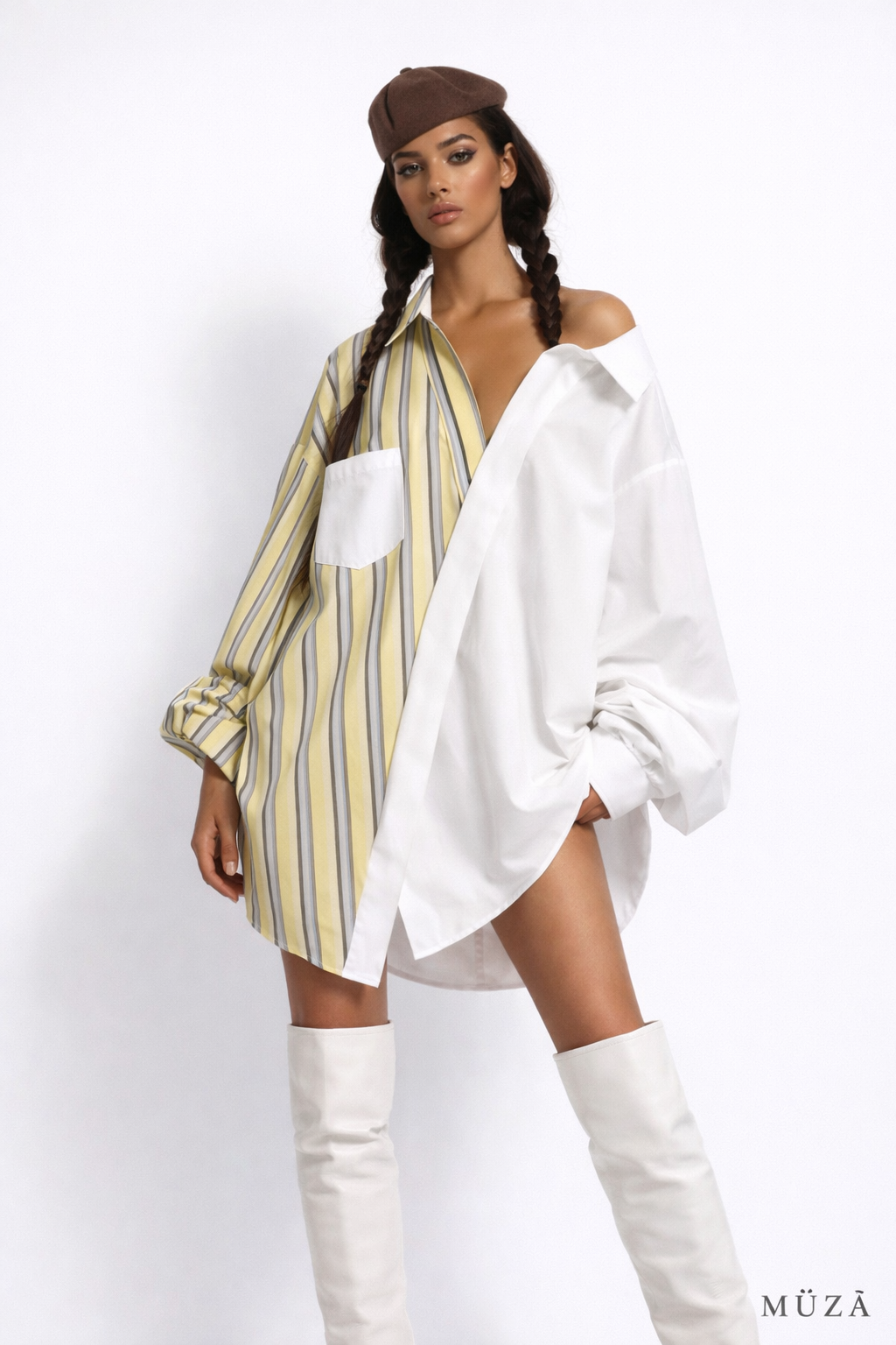 Chemise Asymétrique Bicolore Blanche