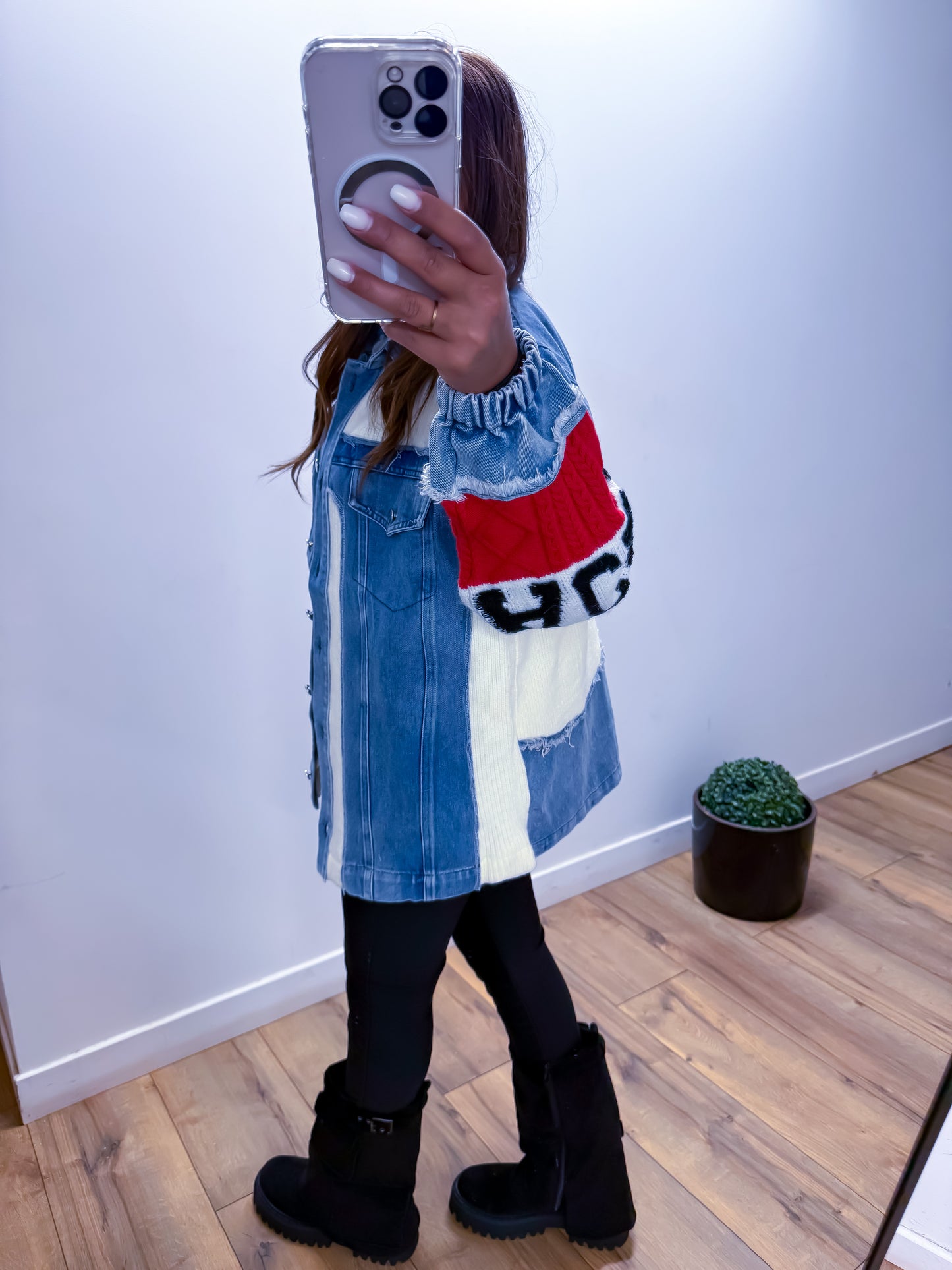 Veste en jean patchwork avec manches colorées exclusivité Mûzâ