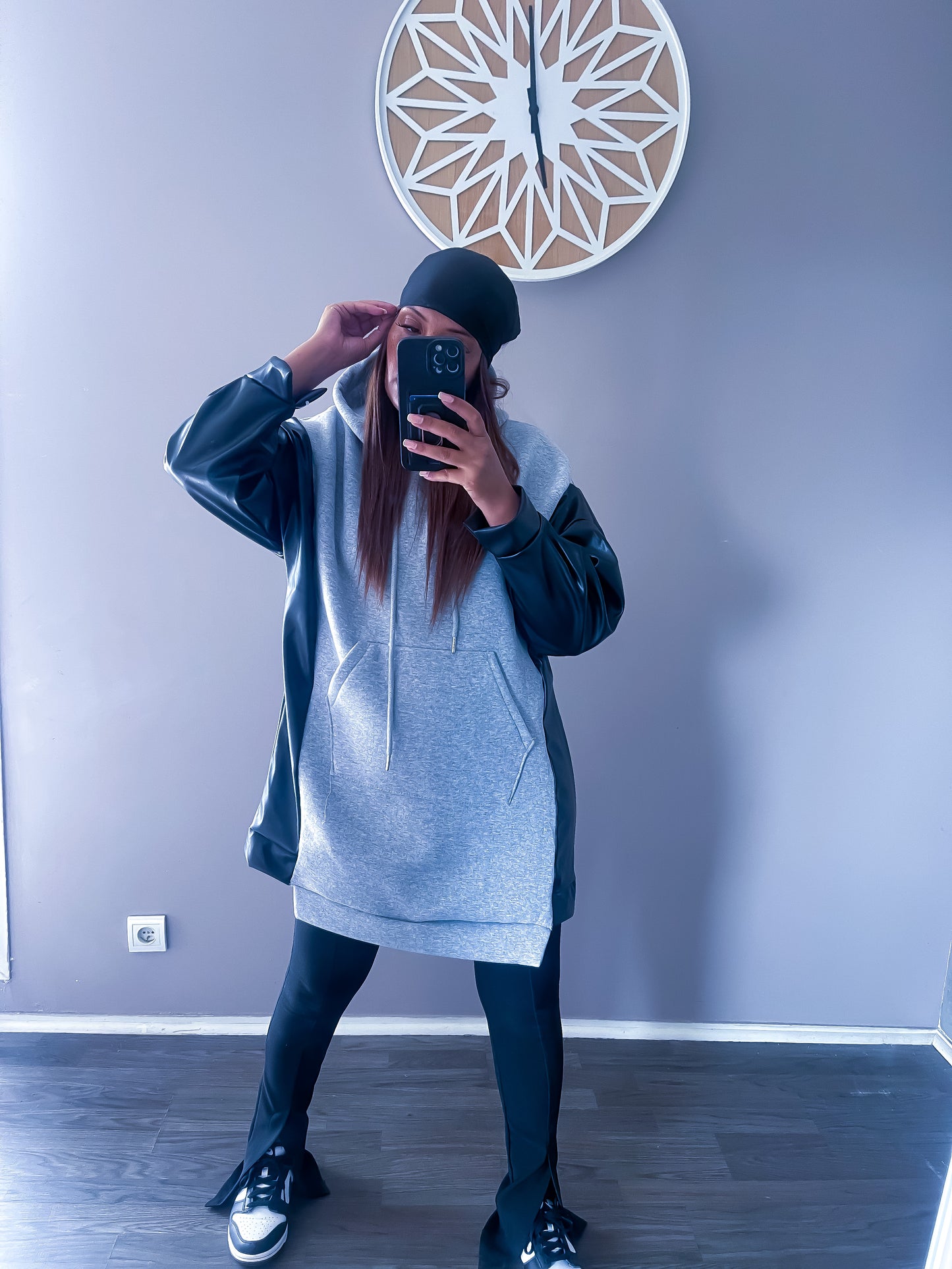 Pull à capuche simili Gris