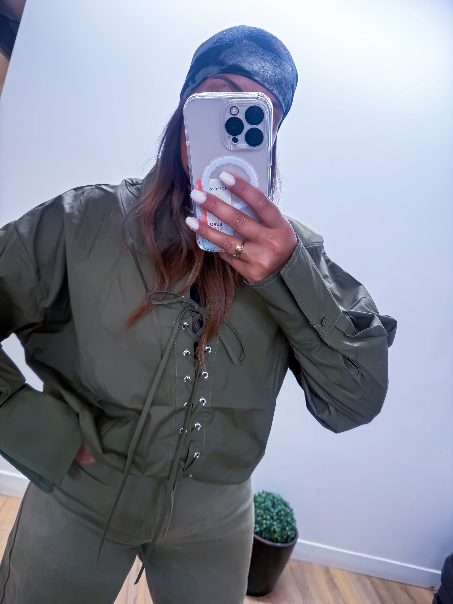 Chemise Oversize Kaki à Lacet -