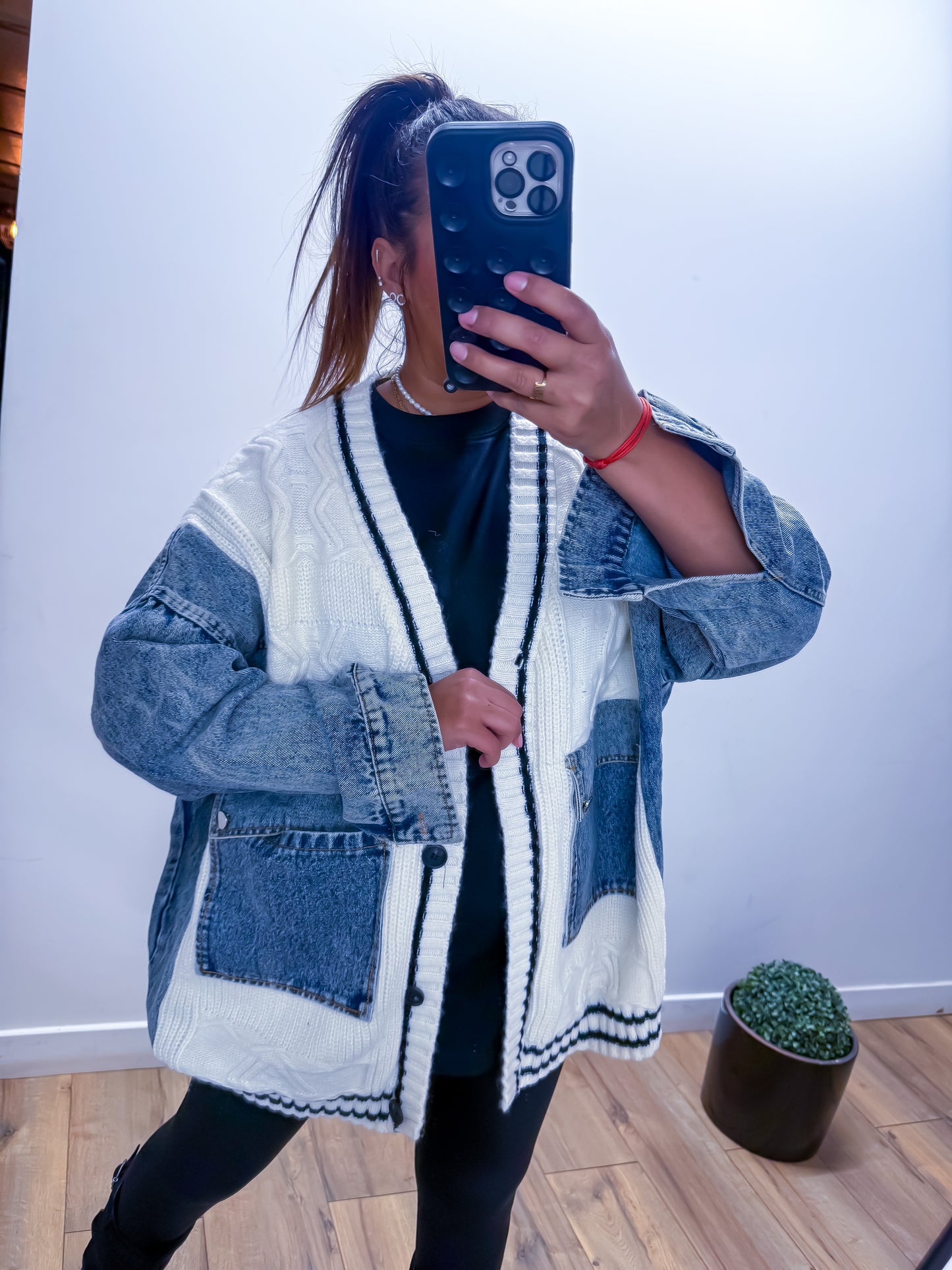 Veste gilet grosse maille jean blanc