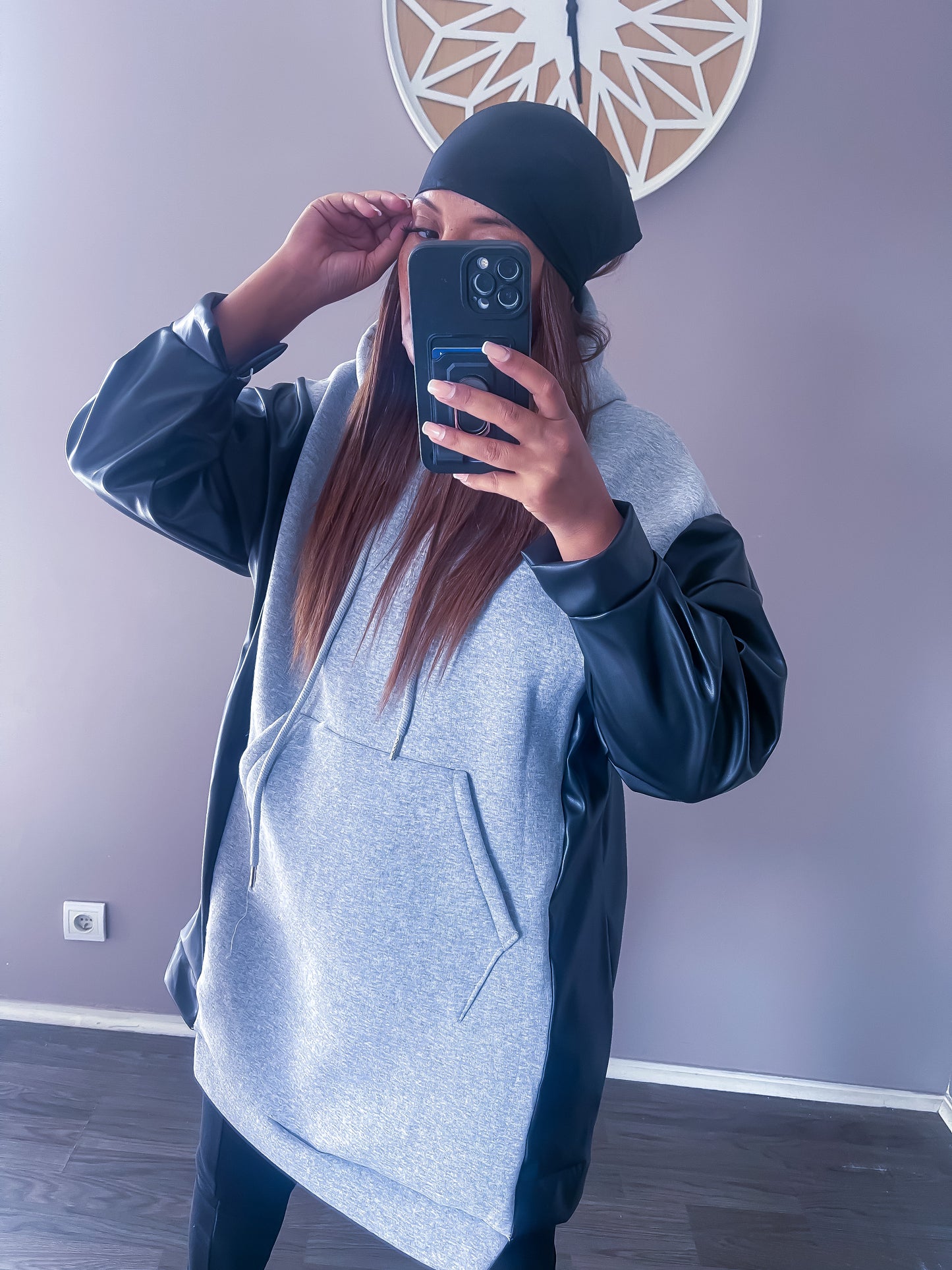 Pull à capuche simili Gris