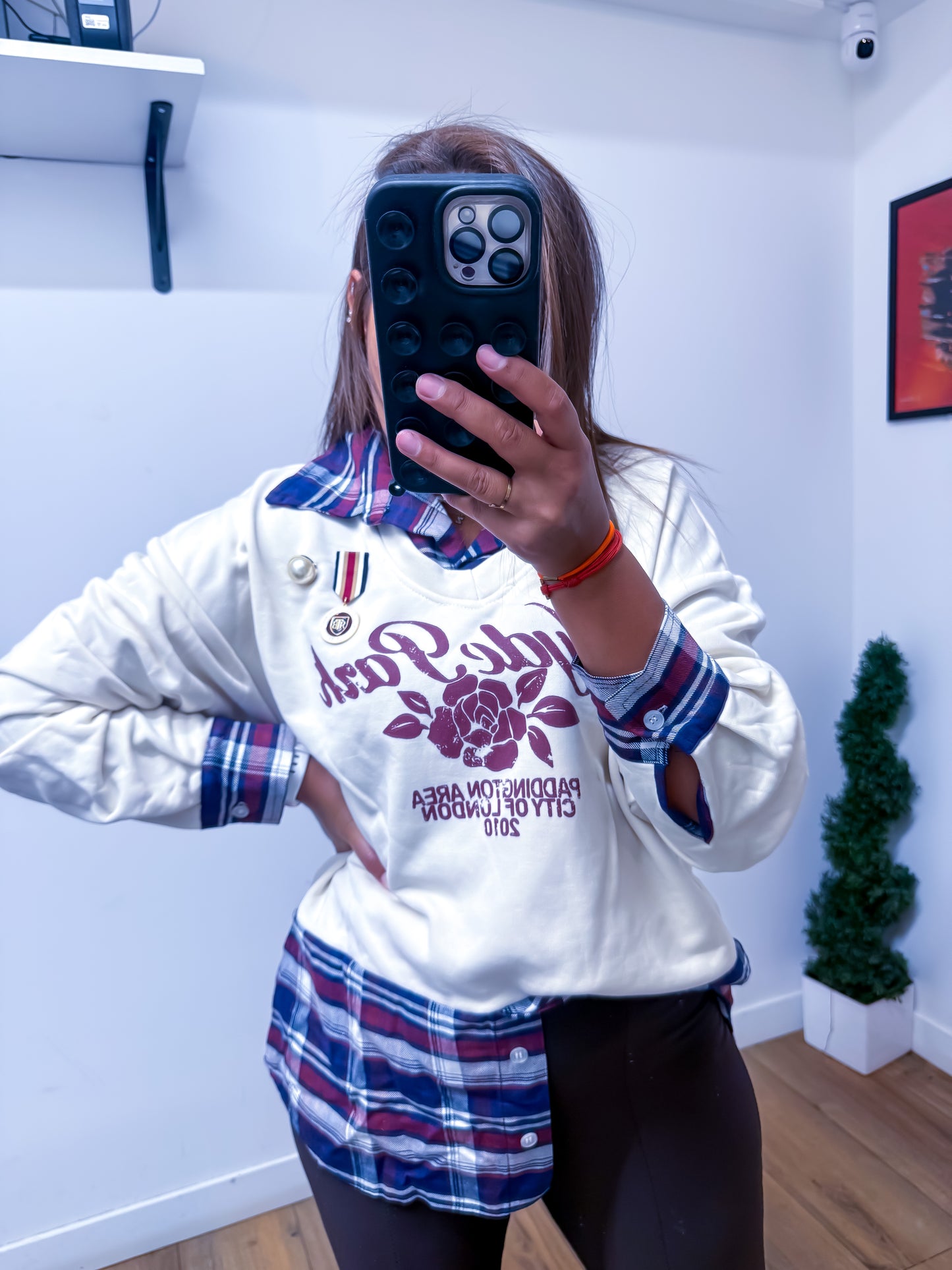 Pull Blanc Chemise Carreaux Intégrée