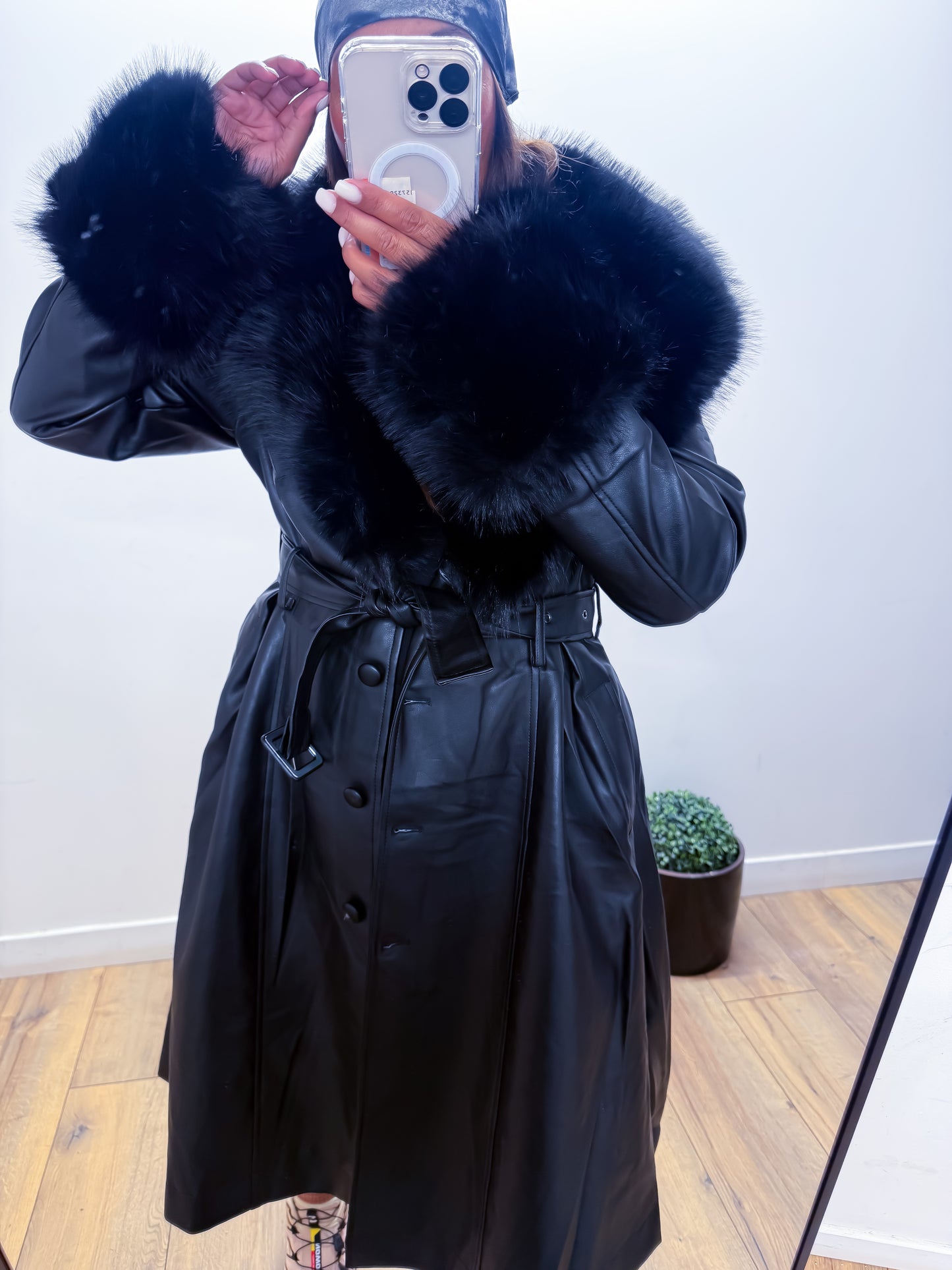 Manteau VELOURS structuré noir fourrure amovible