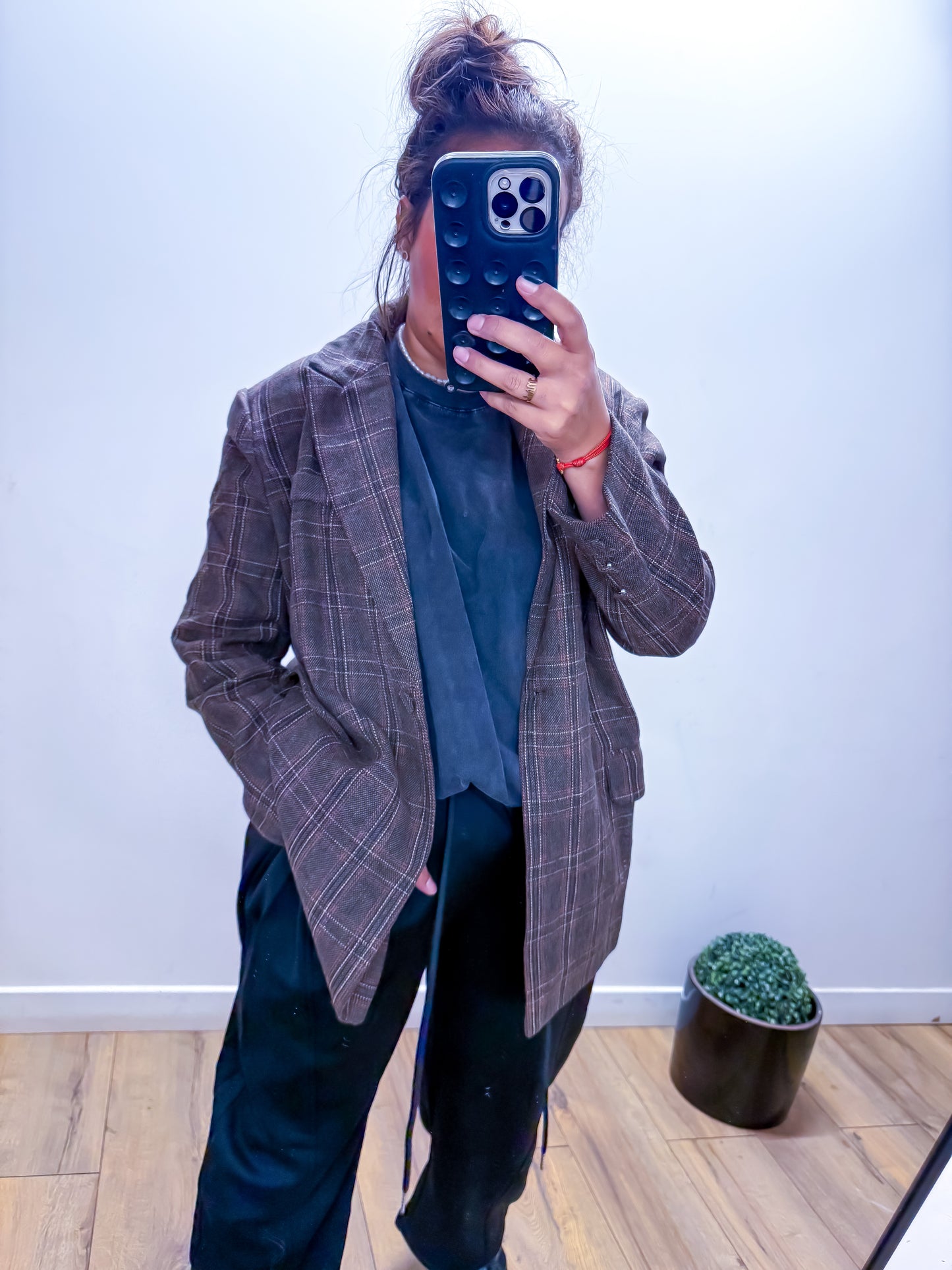 Veste Blazer Carreaux Marron Oversize