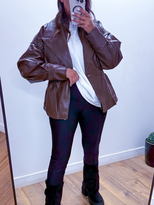 Veste en simili cuir marron exclusivité Mûzâ