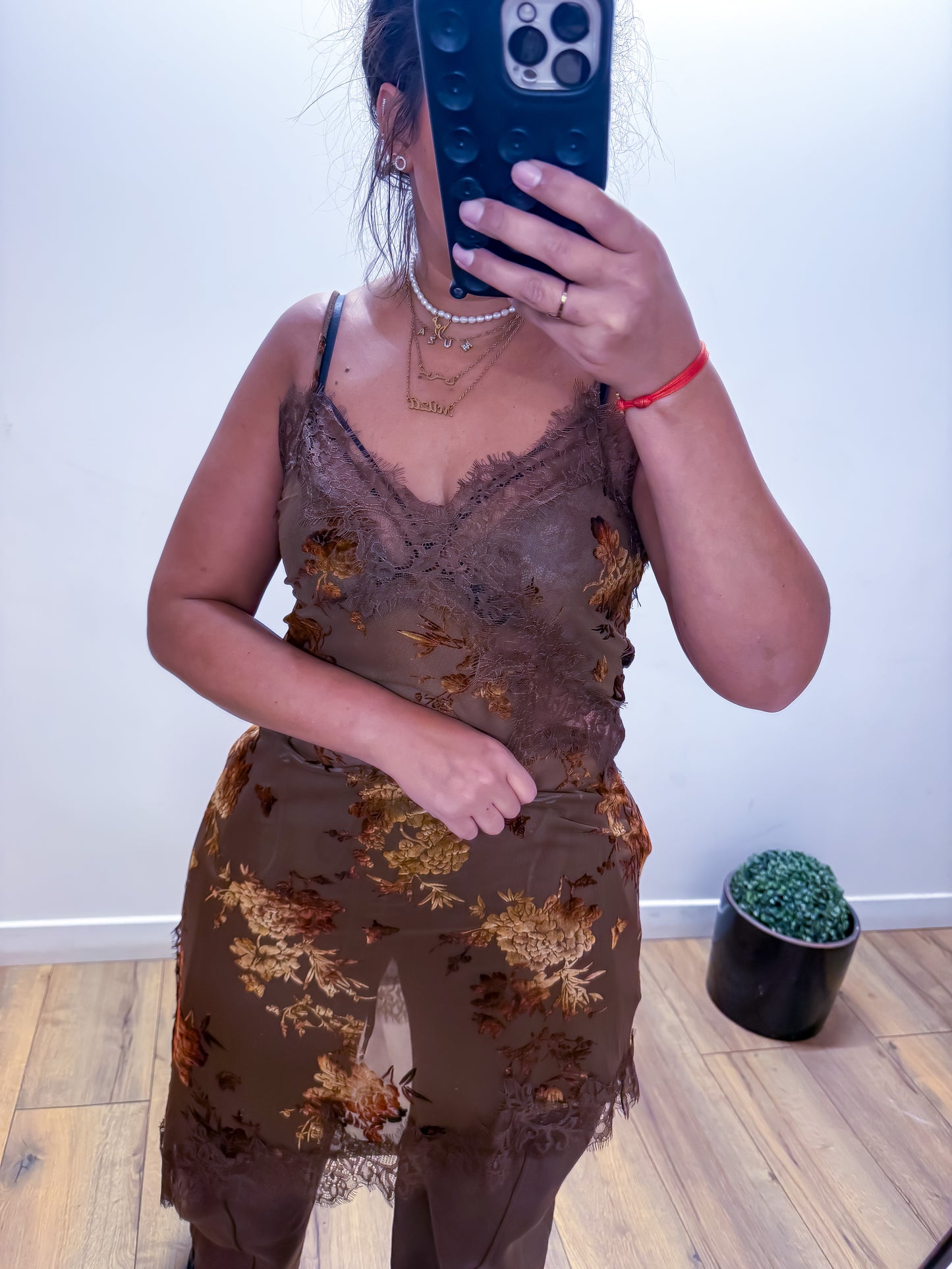 Robe Nuisette Dentelle FLORAL brown