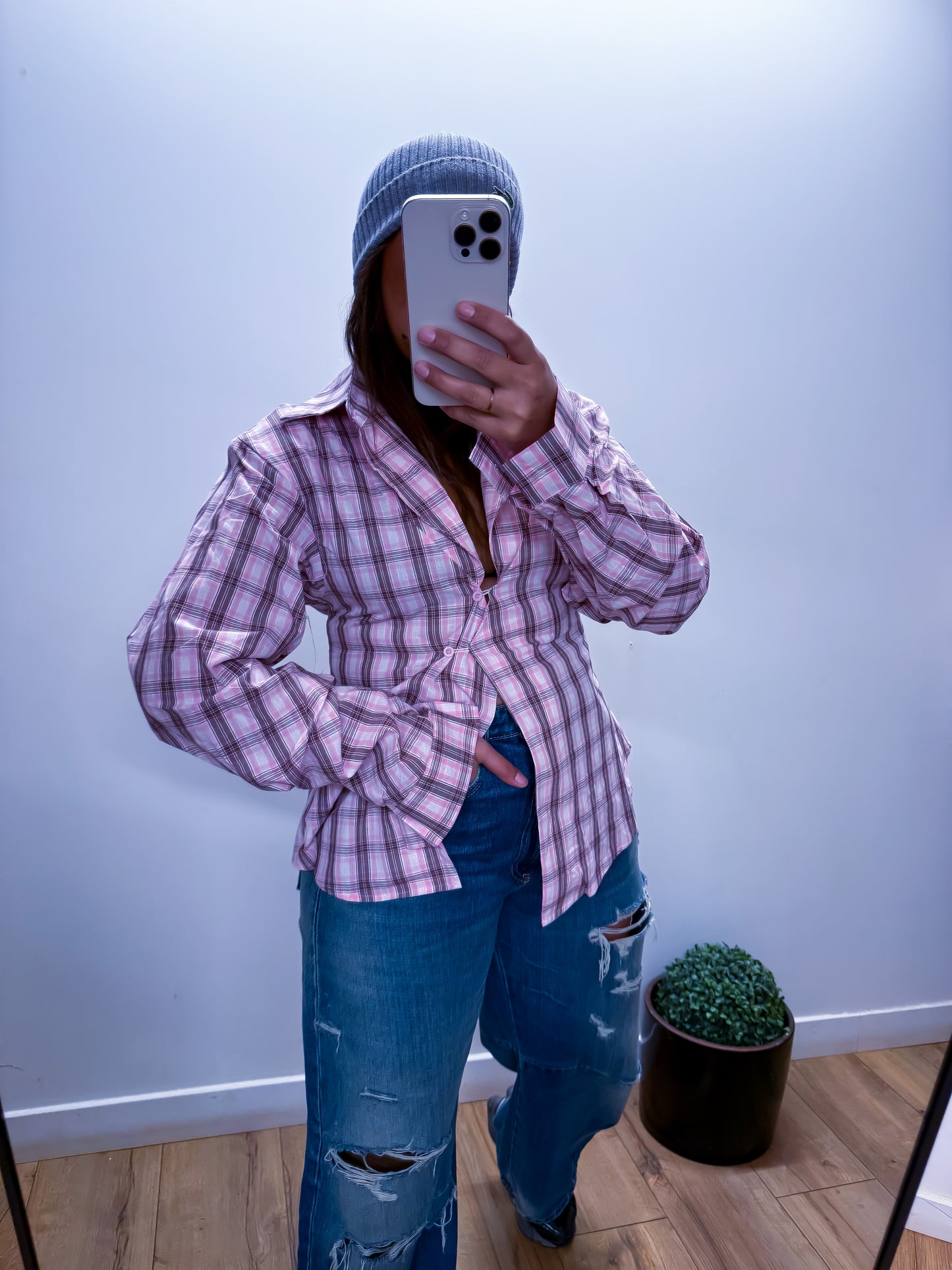 Chemise Aurore - Carreaux Rose & Marron Cintrée