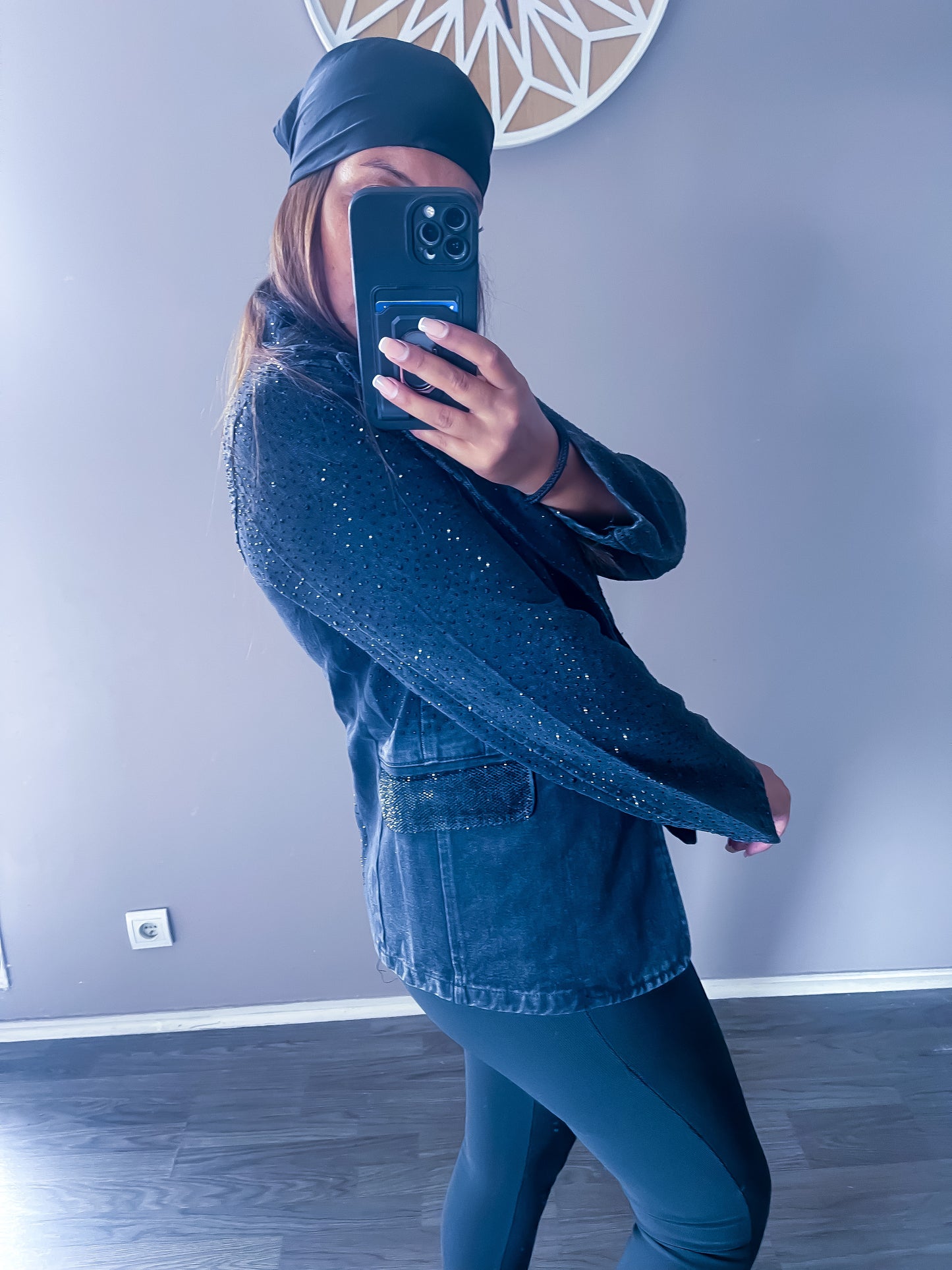 Blazer jean strass noir