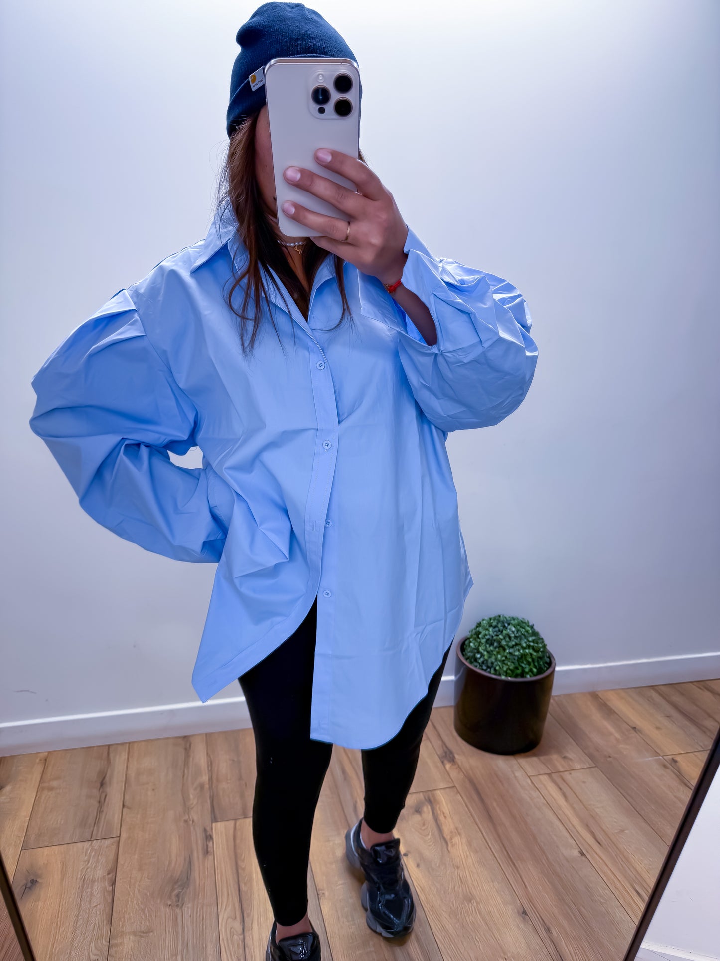 AETHER — Chemise Oversize Manches Ballon bleu