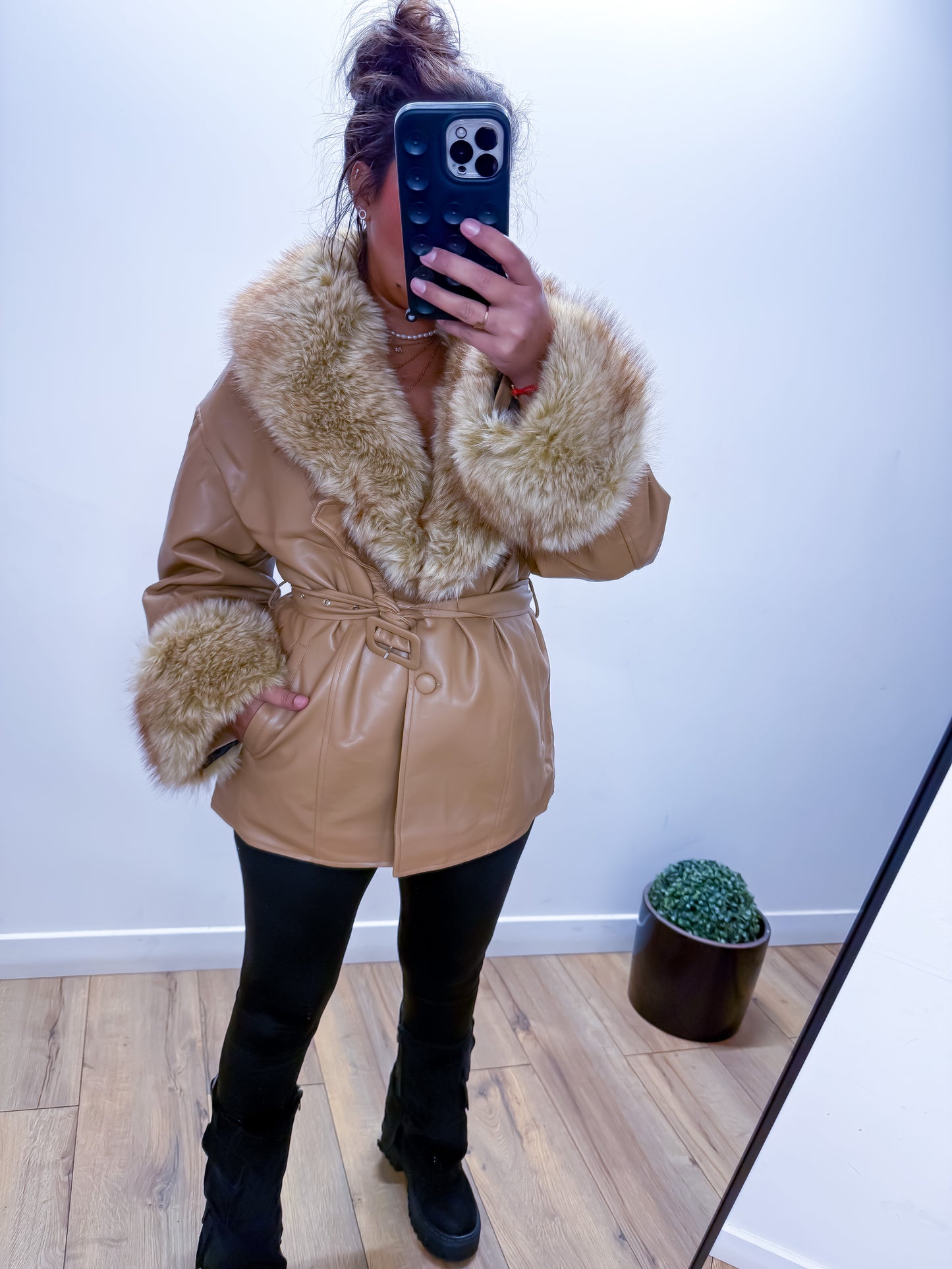 Veste Simili Cuir Col Fourrure -