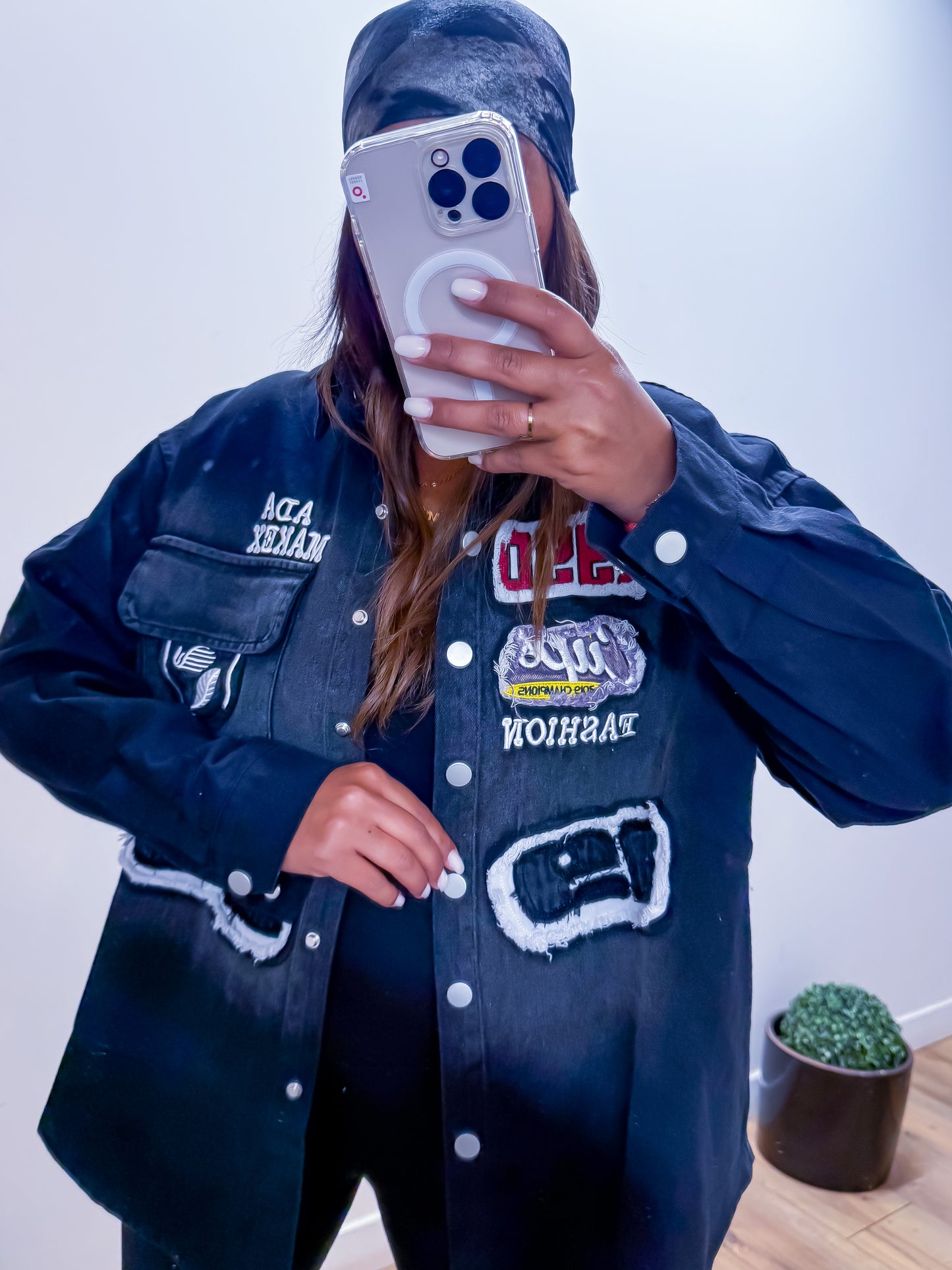 Chemise en jean BOLEA noir à patchwork structure - EXCLUSIVITÉ Mûzâ paris