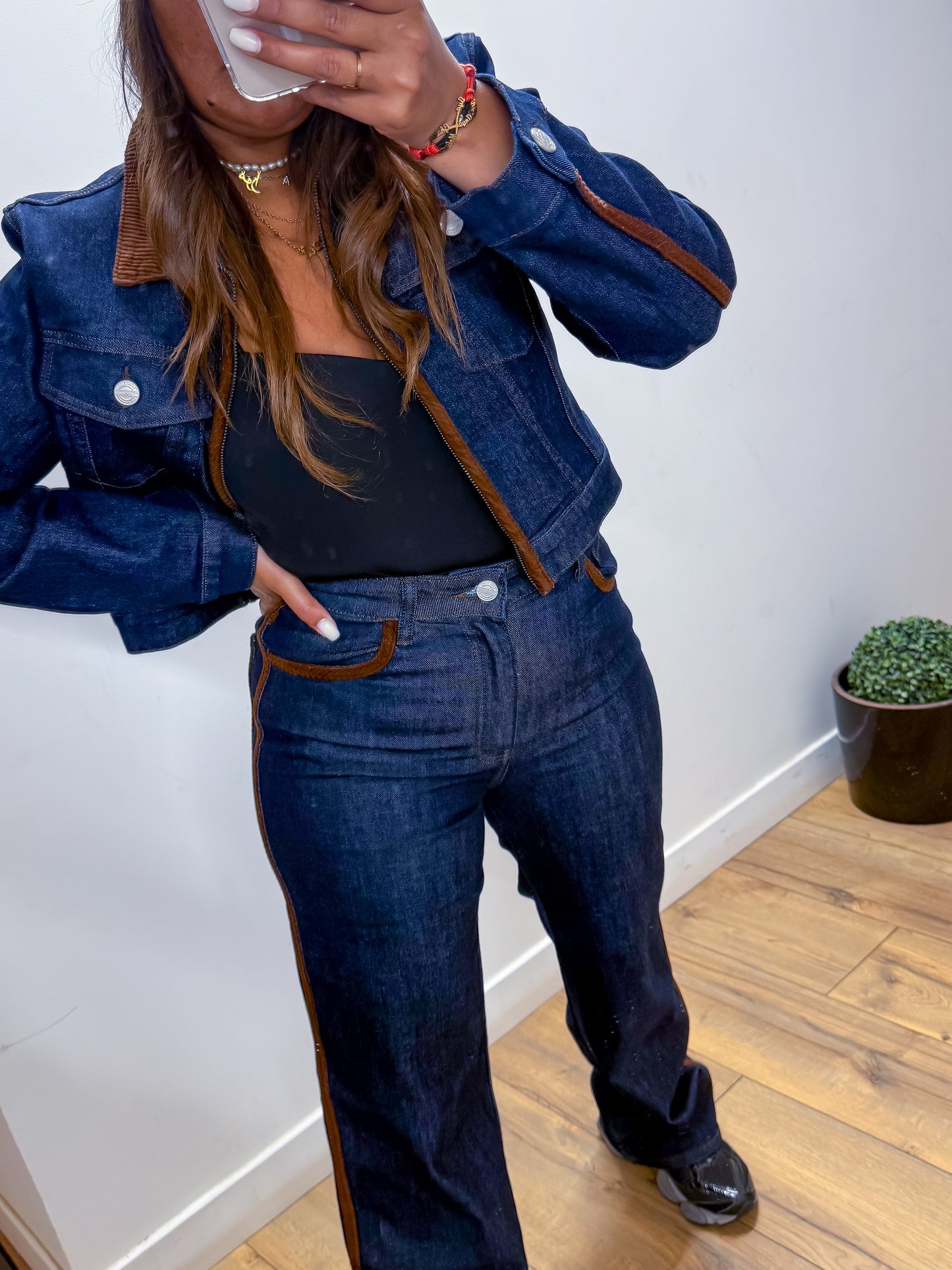 Veste en jean encolure marron - Mûzâ paris