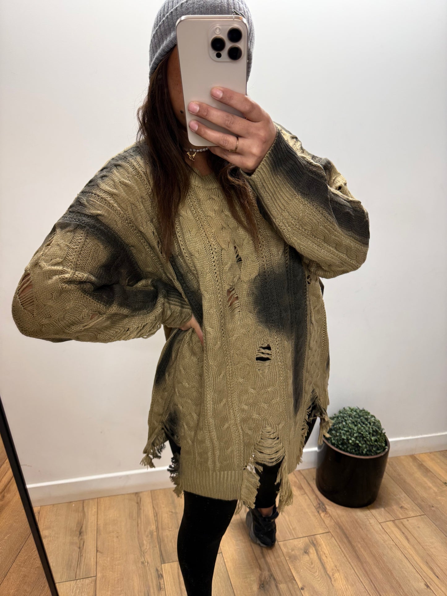 Pull Vestige - Taupe Oversize Effiloché