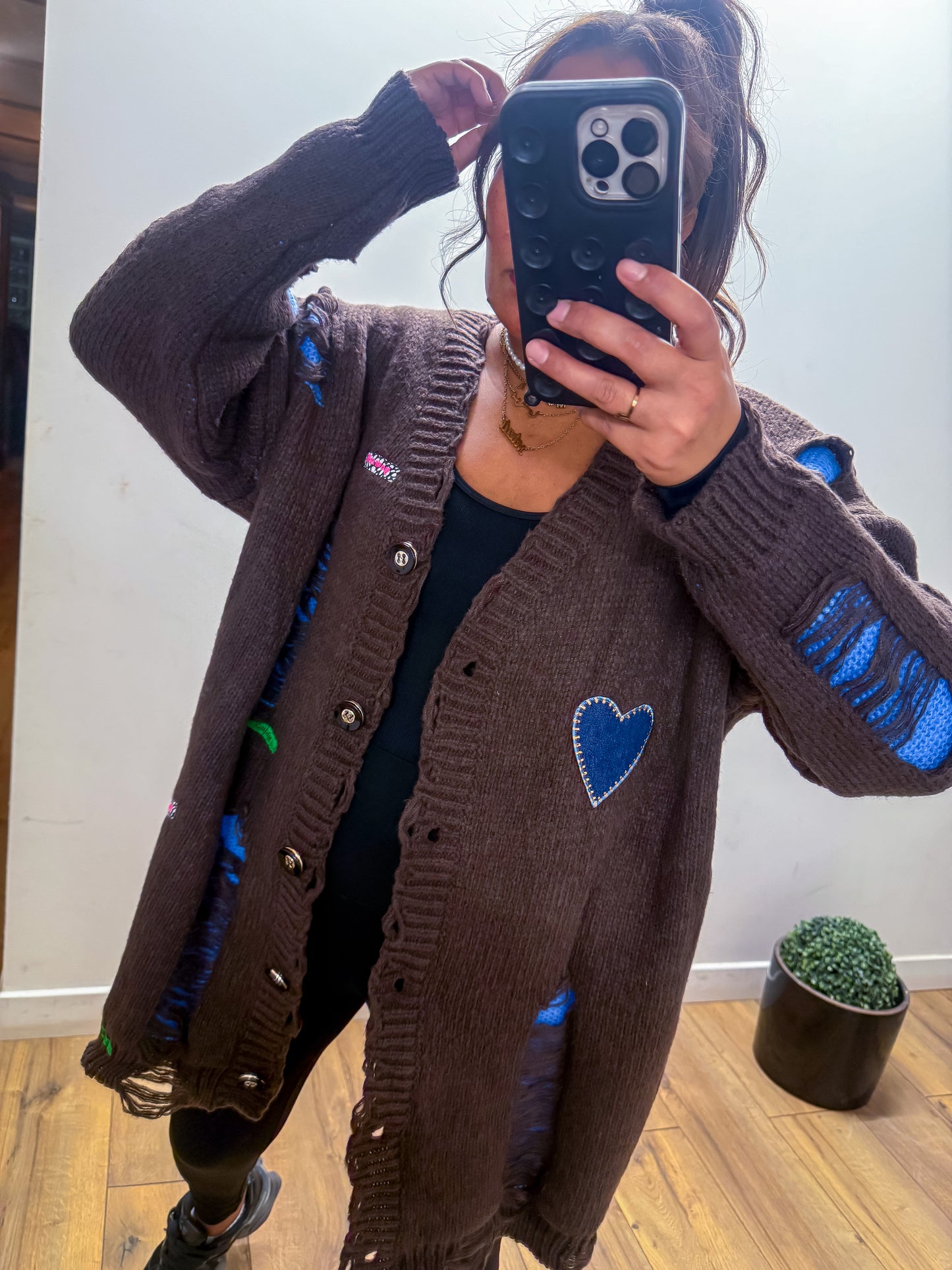 Gilet long marron destroye