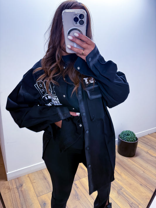 Chemise Oversize Noire Imprimé Graphique - Exclusivité Mûzâ