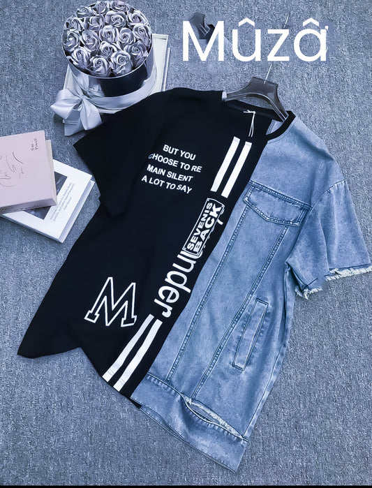T-Shirt Bi-Matière Jean & Coton - Exclusivité Mûzâ