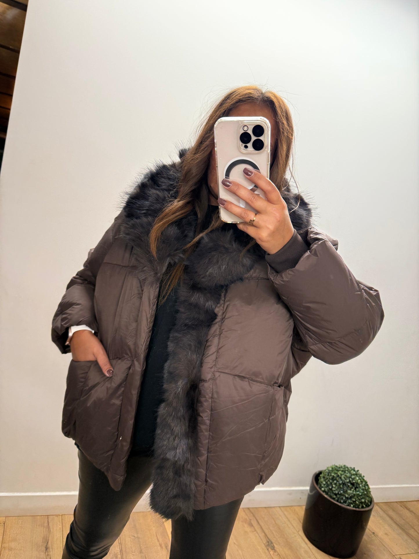 Doudoune fourrure synthétique marron exclusivité Mûzâ - édition limitée -