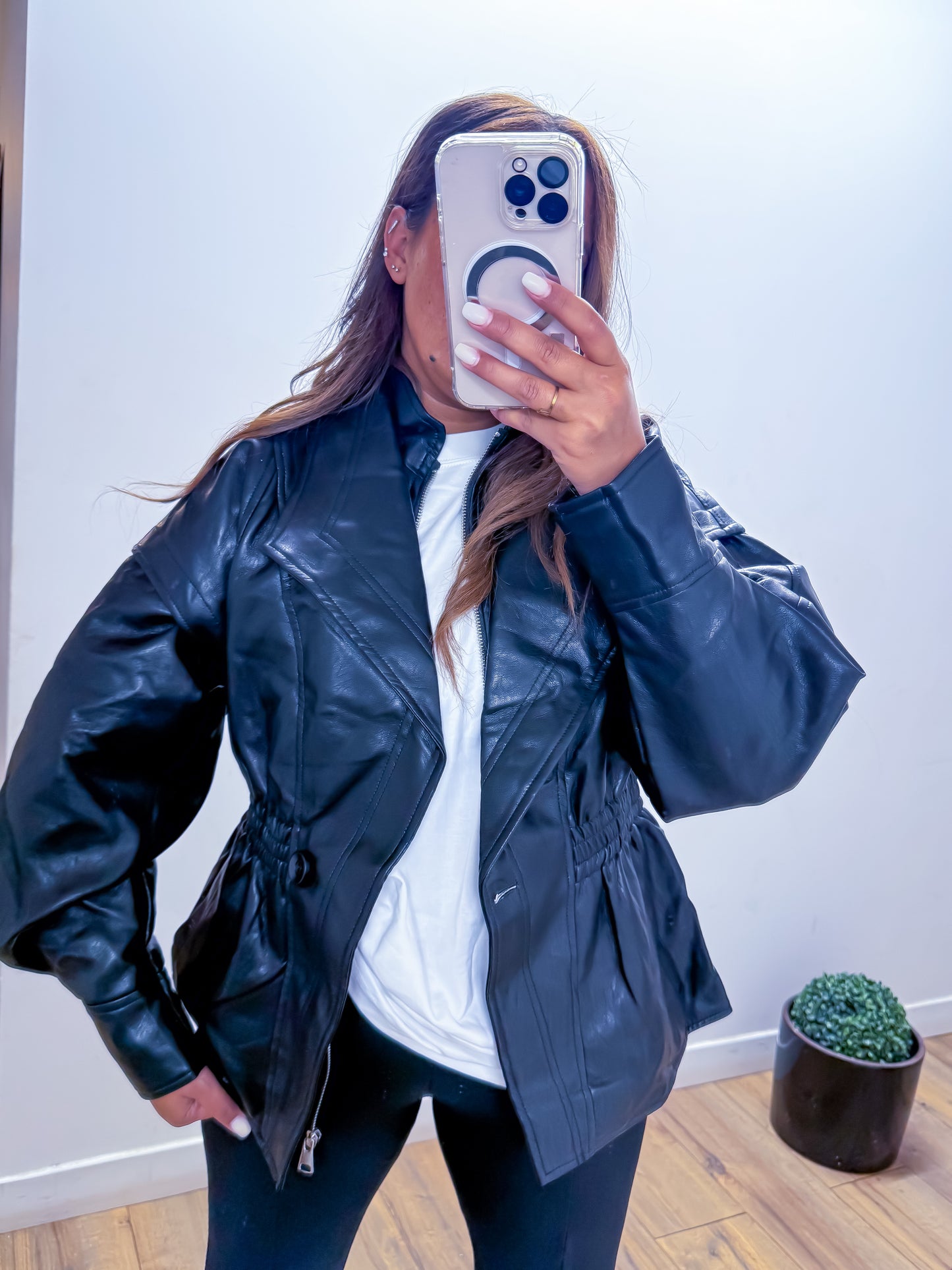Veste en cuir noir exclusivité Mûzâ