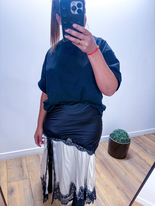 Jupe satinée dentelle