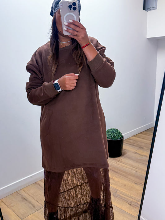 Robe pull DENTELLA MARRON - Mûzâ paris