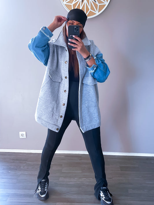 Veste gris manche jean