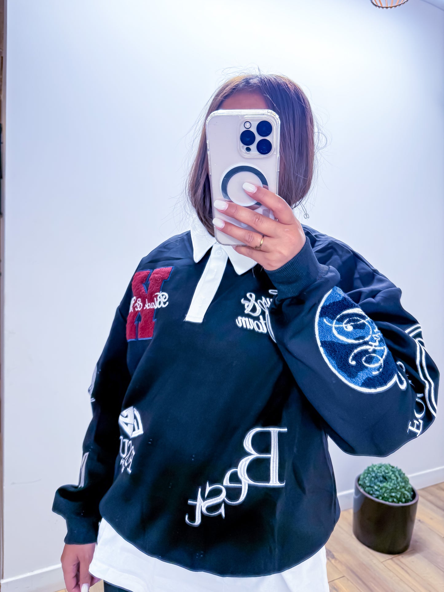 Pull col chemise intégré noir exclusivité Mûzâ