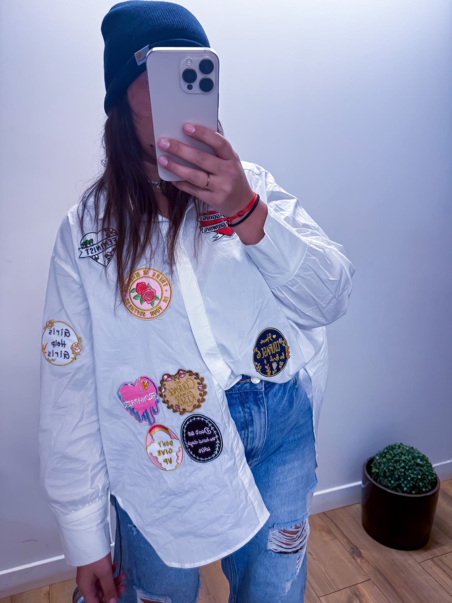 Chemise Blanche Patchs Brodés