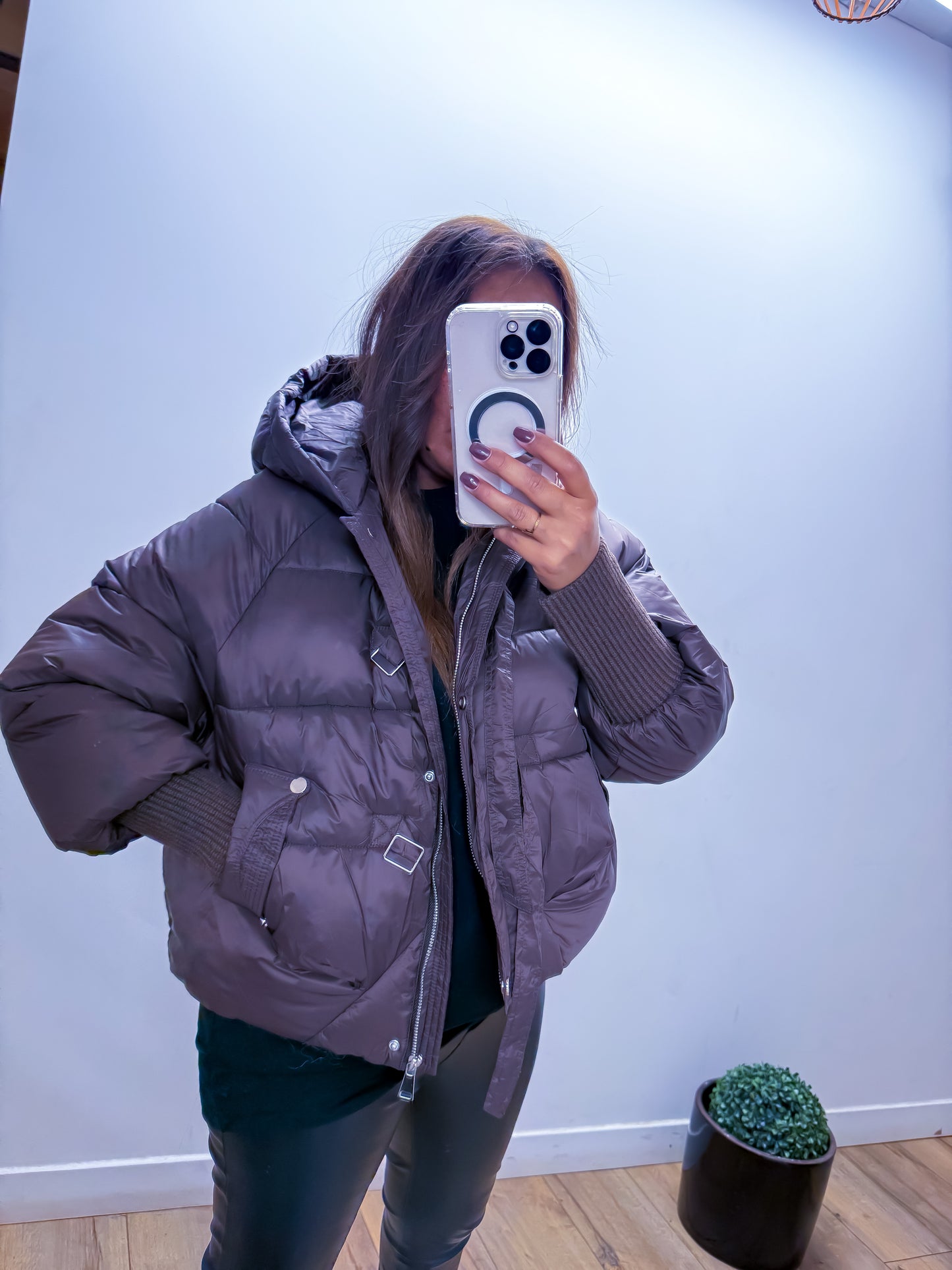 Doudoune courte à capuche marron - exclusivité Mûzâ -